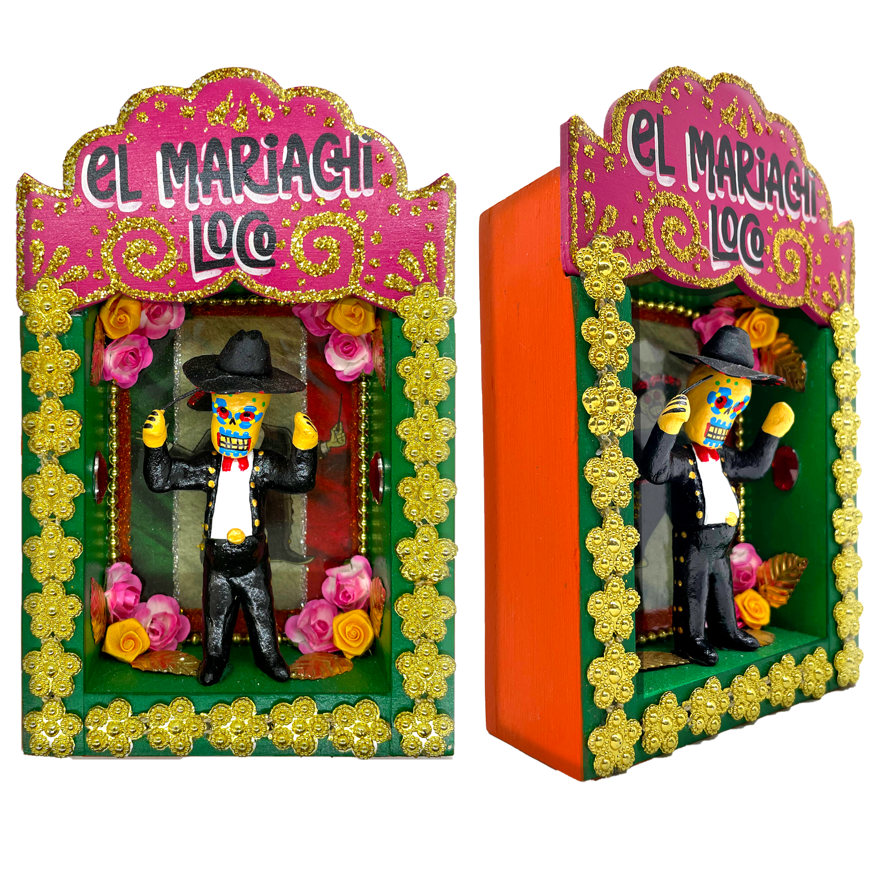 Handmade Deluxe Shadow Box Nicho - El Mariachi Loco - Mariachi Los Muertos Series