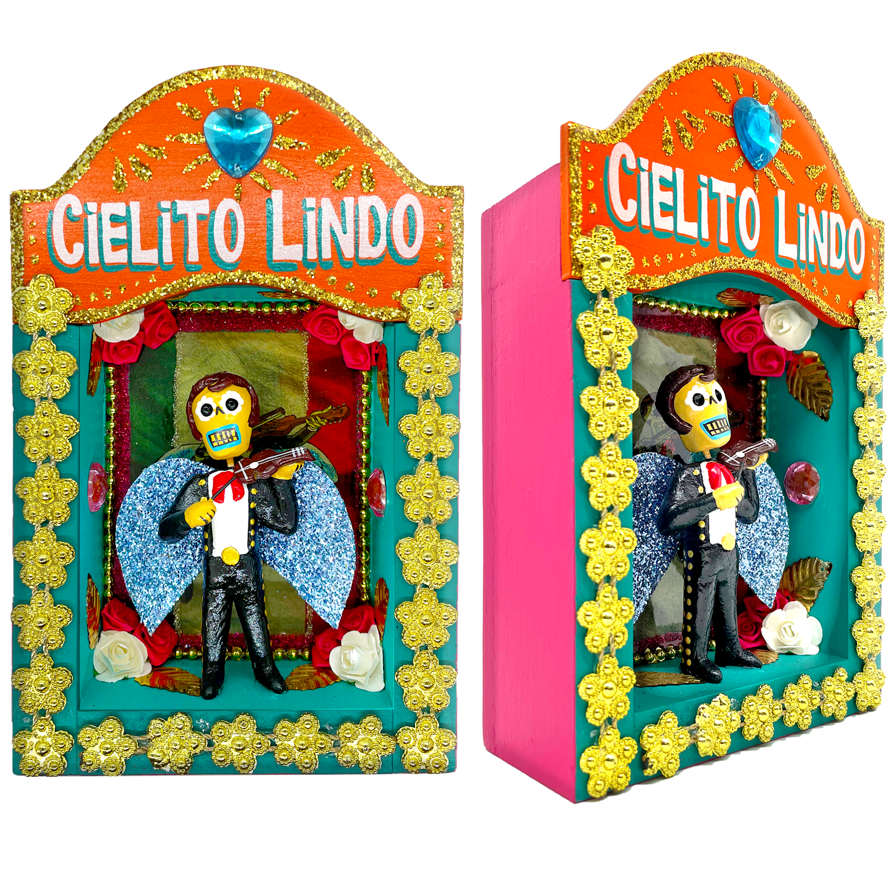 Handmade Deluxe Shadow Box Nicho - Cielito Lindo - Mariachi Los Muertos Series