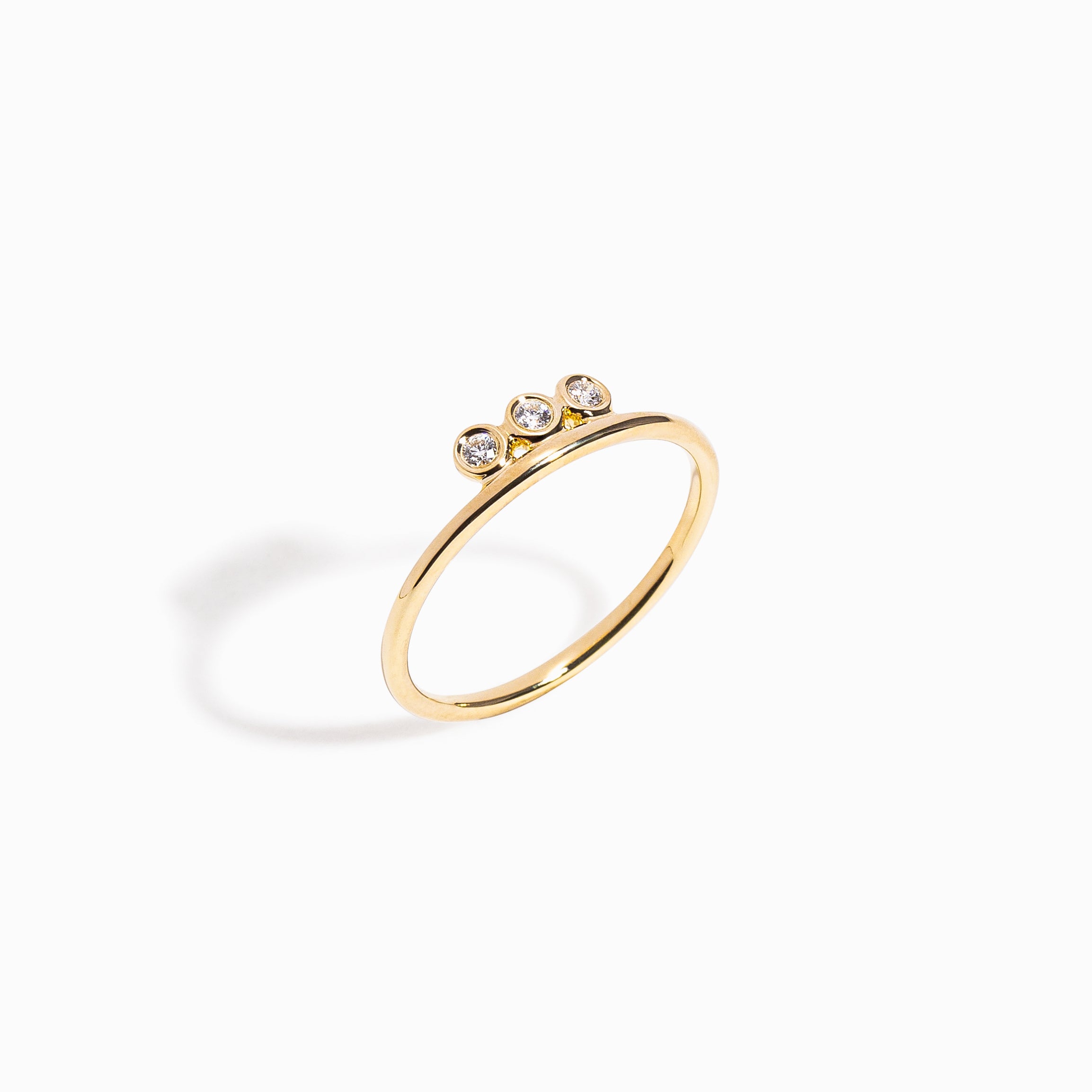 Bezel-Set Diamond Trio Ring / 9K and 18K Solid Gold