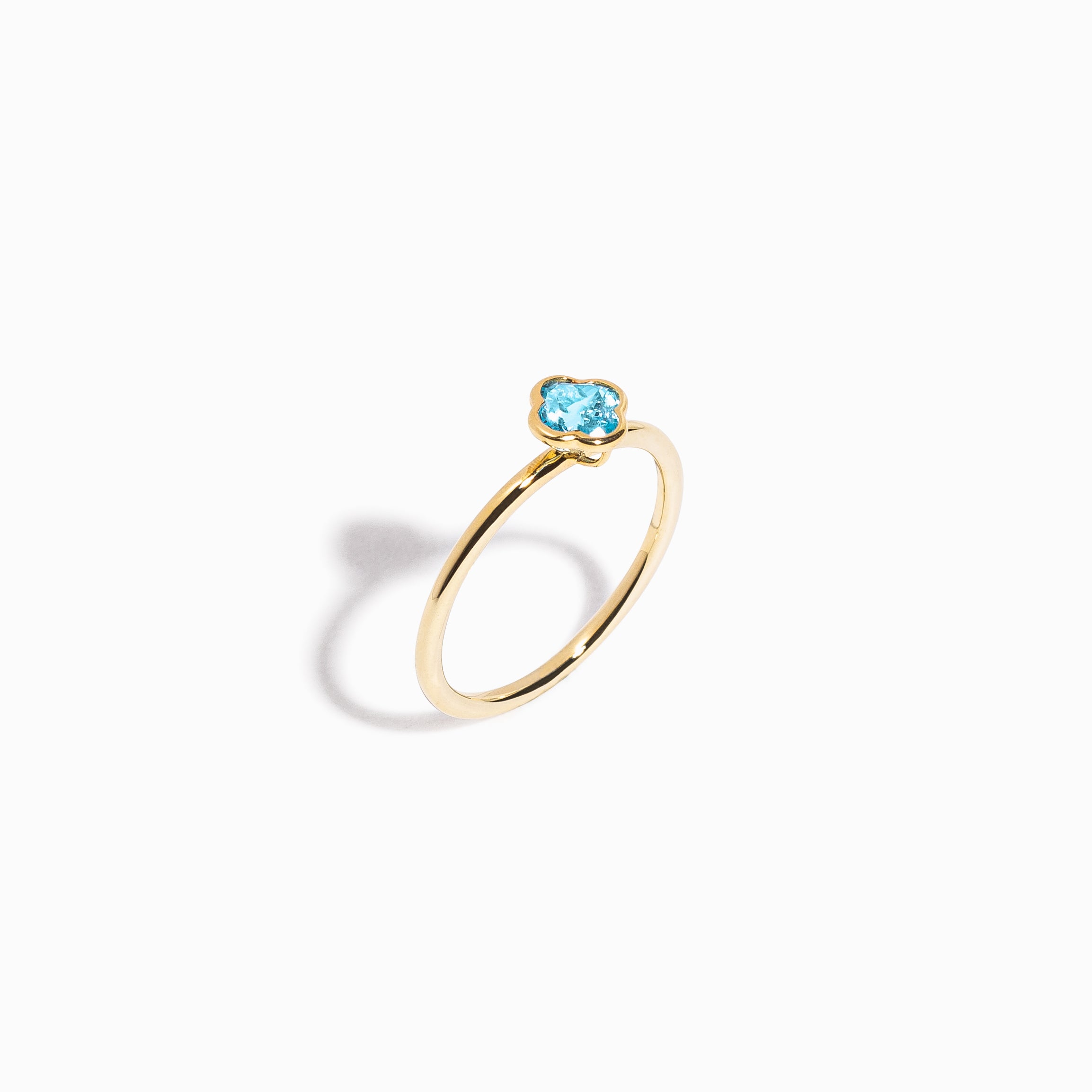Clover Cut Swiss Blue Topaz Ring / 9K and 18K Solid Gold