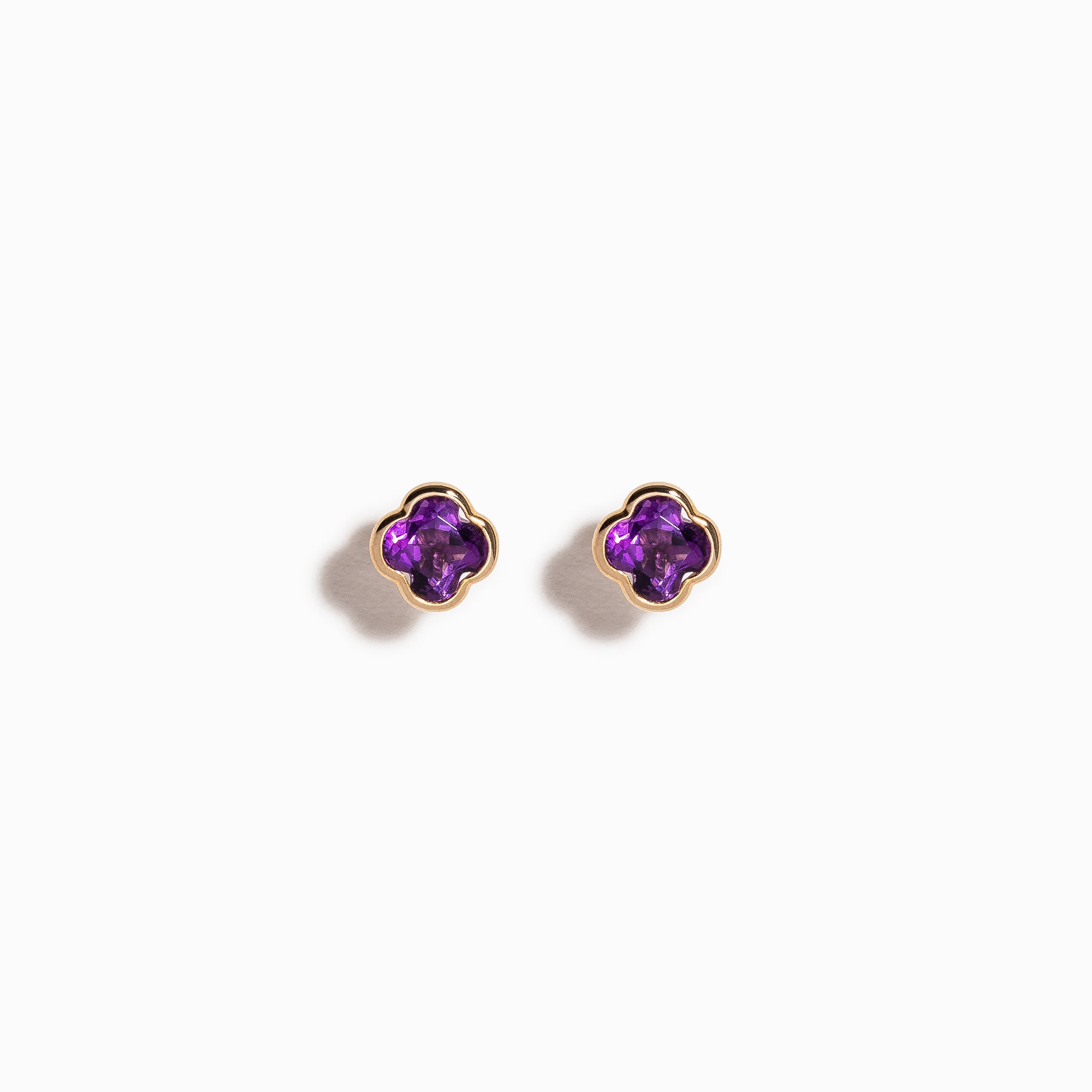 Clover Cut Amethyst Studs / 9K and 18K Solid Gold
