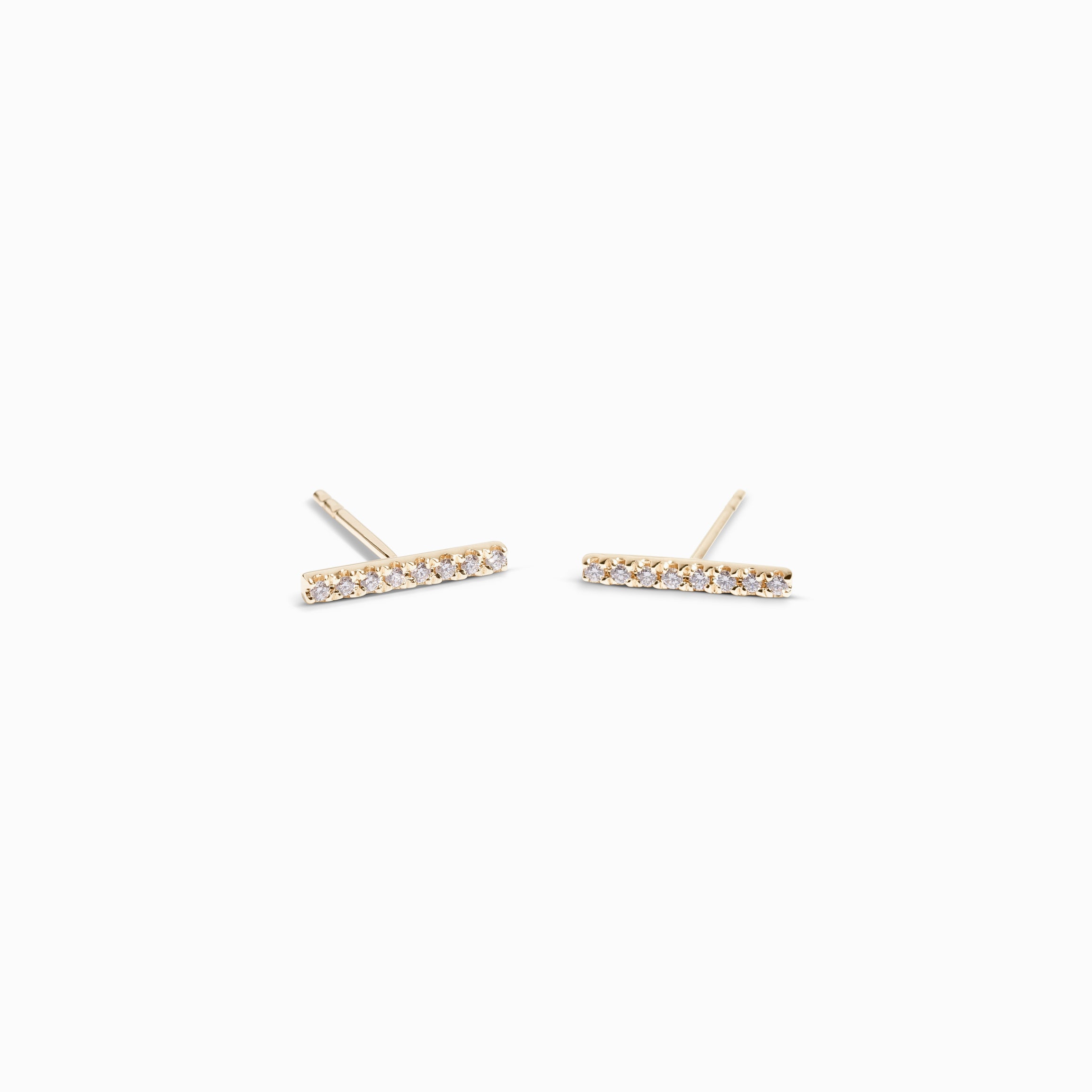 Diamond Bar Studs / 9K and 18K Solid Gold