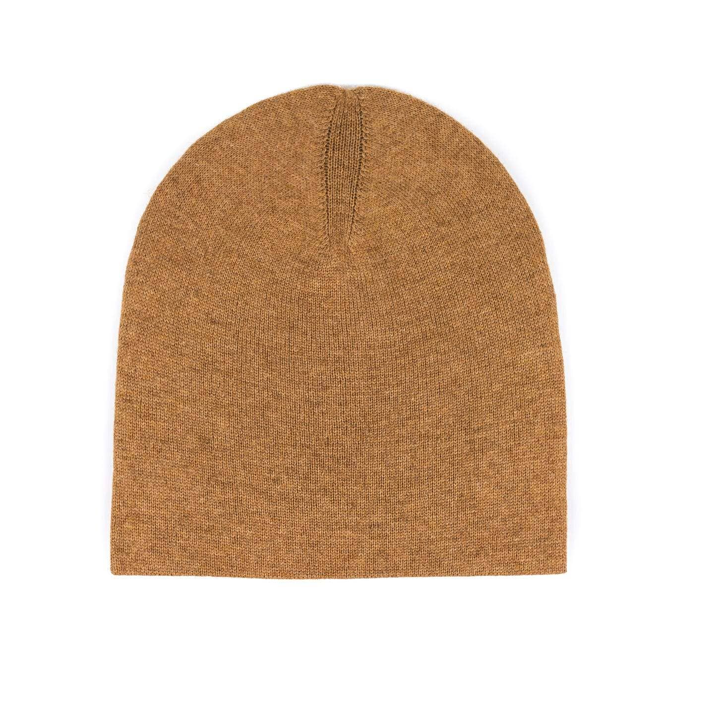 100% Cashmere Hat - Light Brown Marl