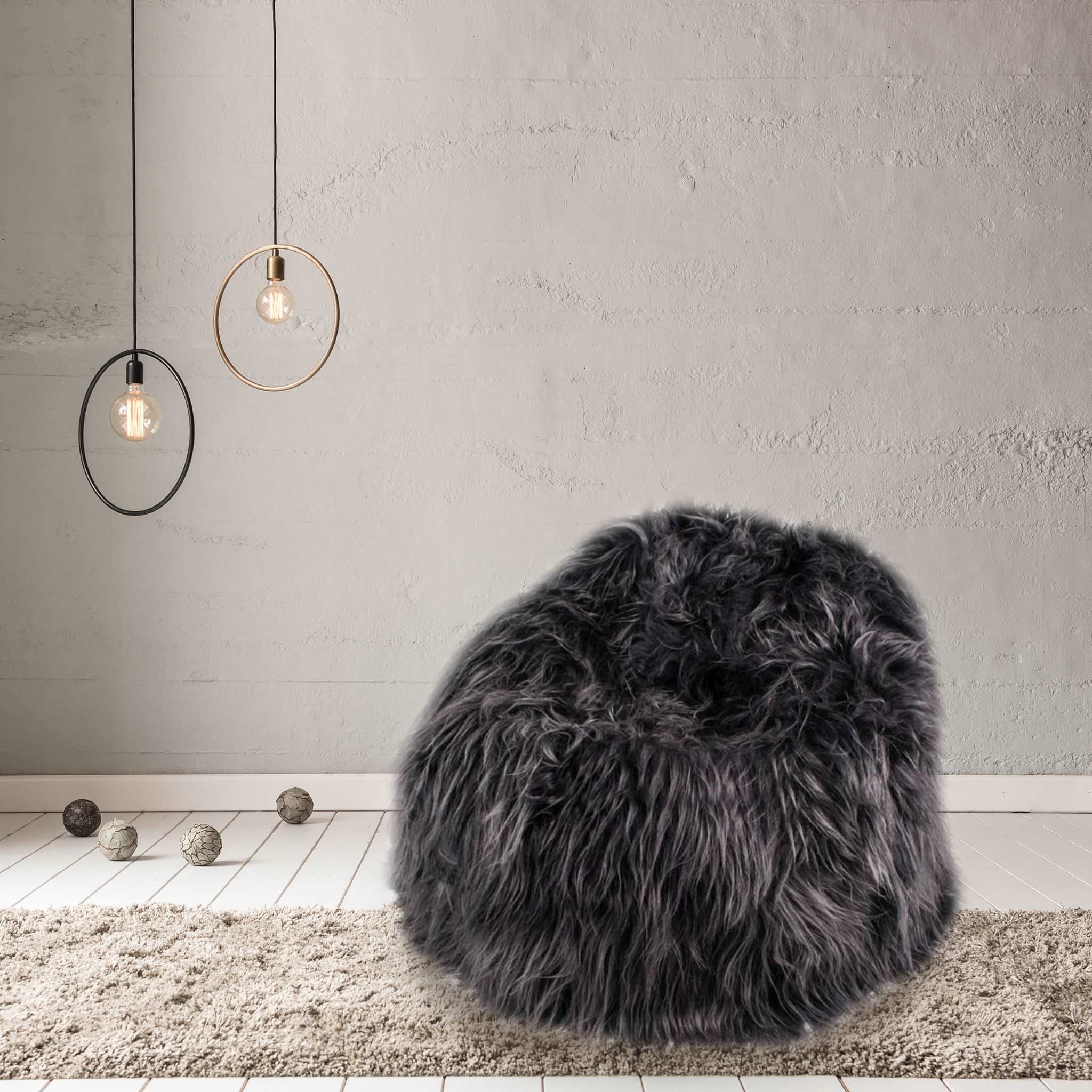 100% Icelandic Longhair Sheepskin Beanbag Chair Graphite