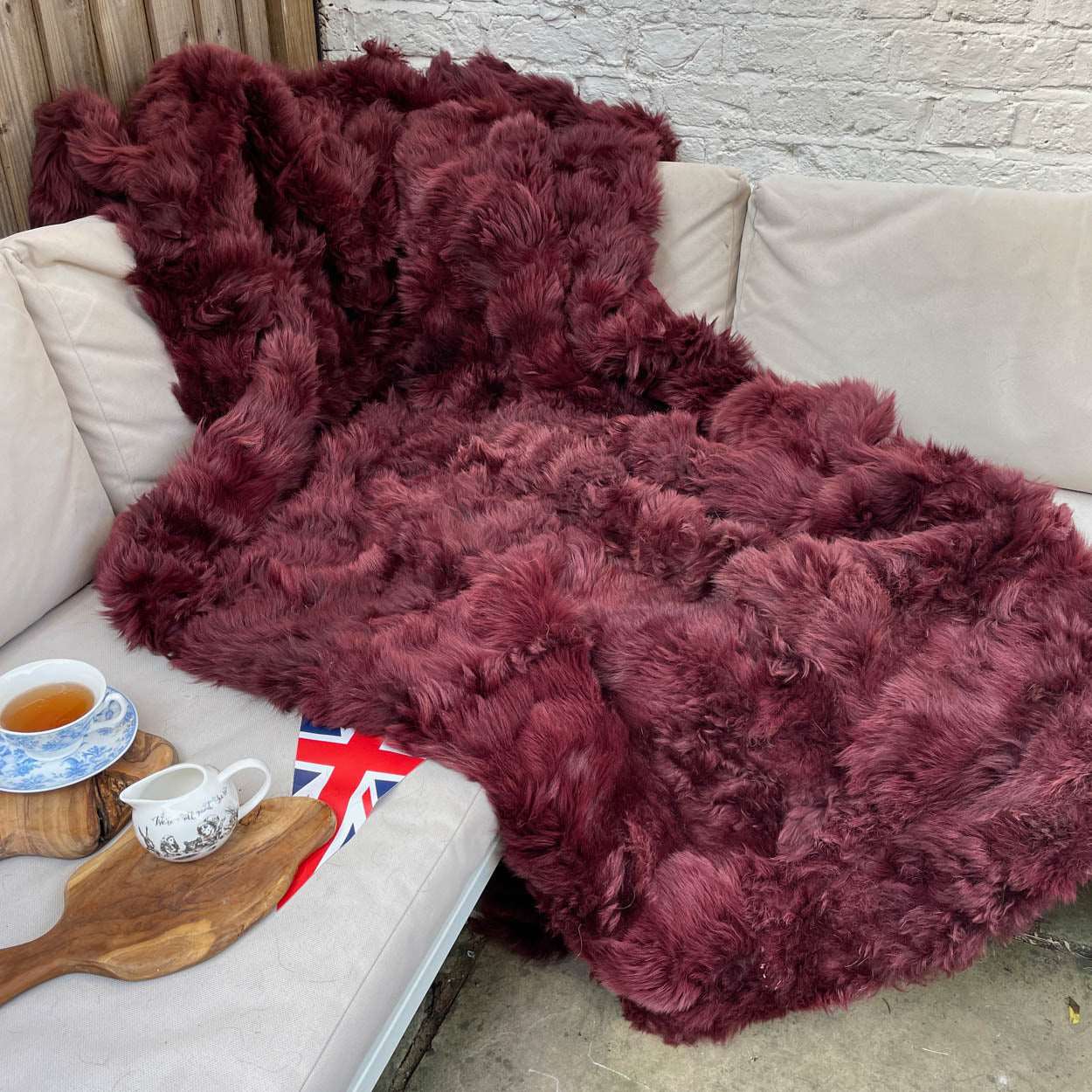 Bordeaux Rich Red Shearling Throw | Fur Blanket | Sheepskin Rug