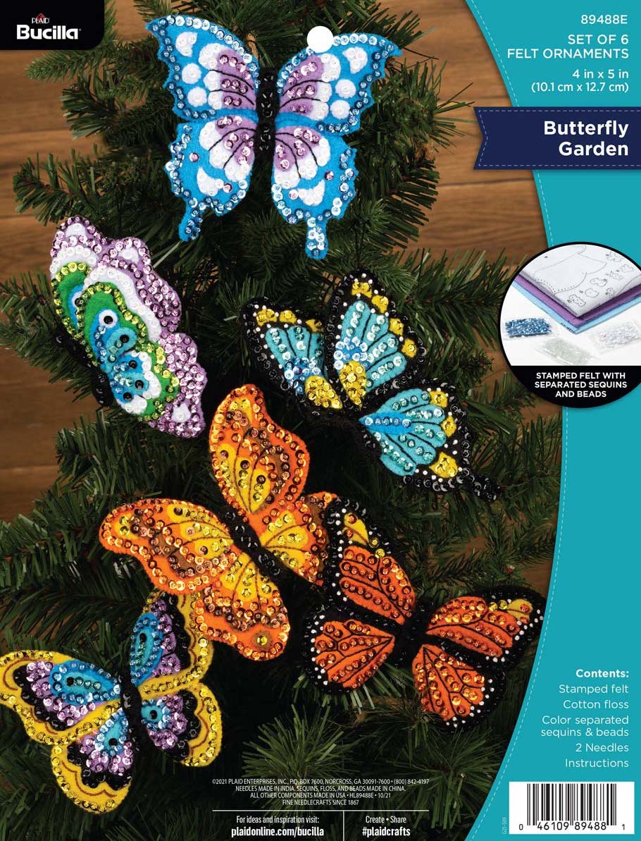 DIY Bucilla Butterfly Garden Spring Blue Orange Purple Tree Ornament Kit