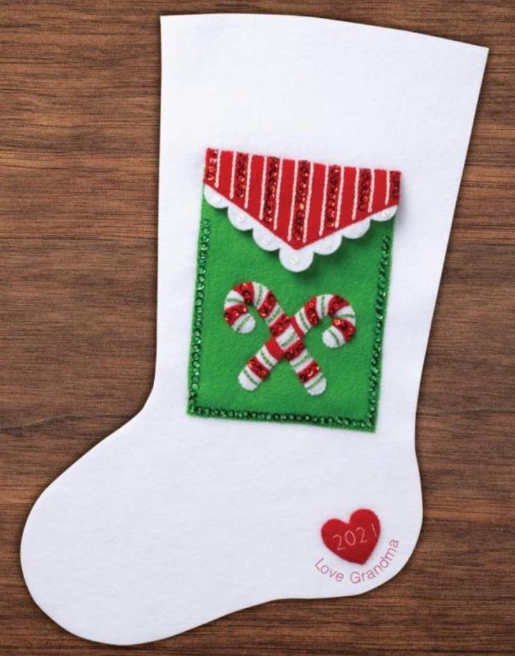 DIY Bucilla Candy Cane Christmas Keepsake Stocking Pocket Kit