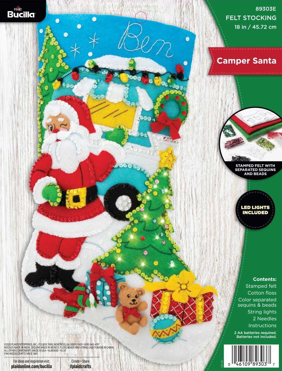 DIY Bucilla Camper Santa Travel Vacation Christmas Felt Stocking Kit