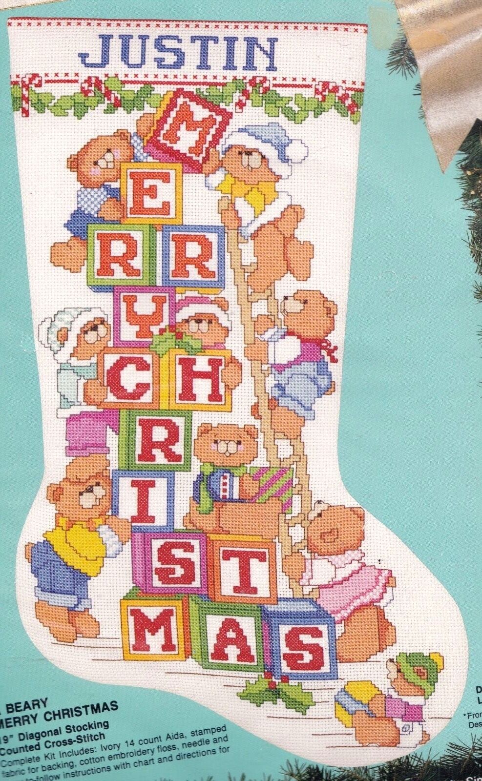 DIY Bucilla Beary Merry Christmas Baby Count Cross Stitch Stocking Kit