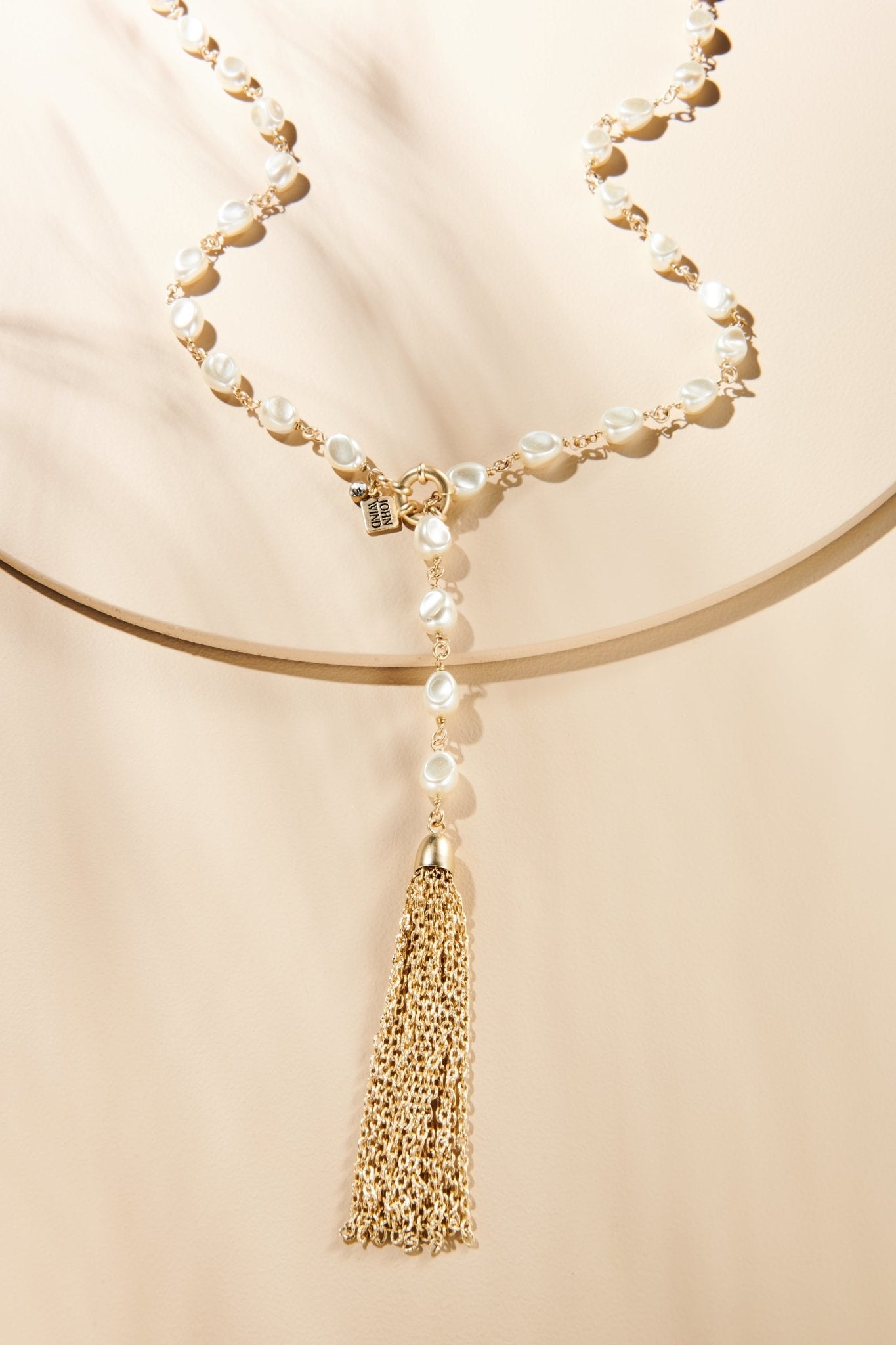 32" Petite Baroque Pearl Lariat Necklace, Cream