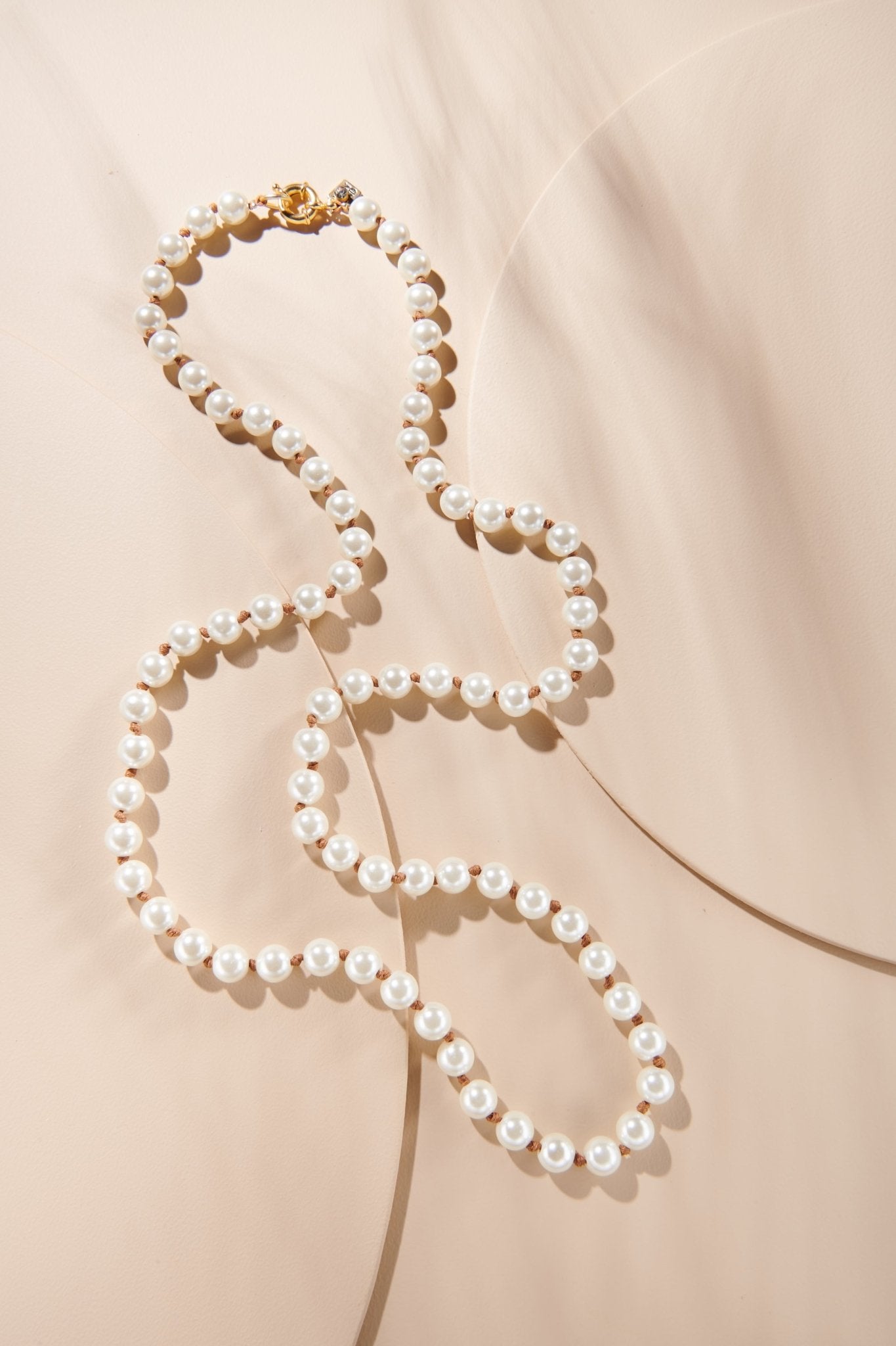 38" Saddle & Crème 10mm Knotted Pearl Necklace