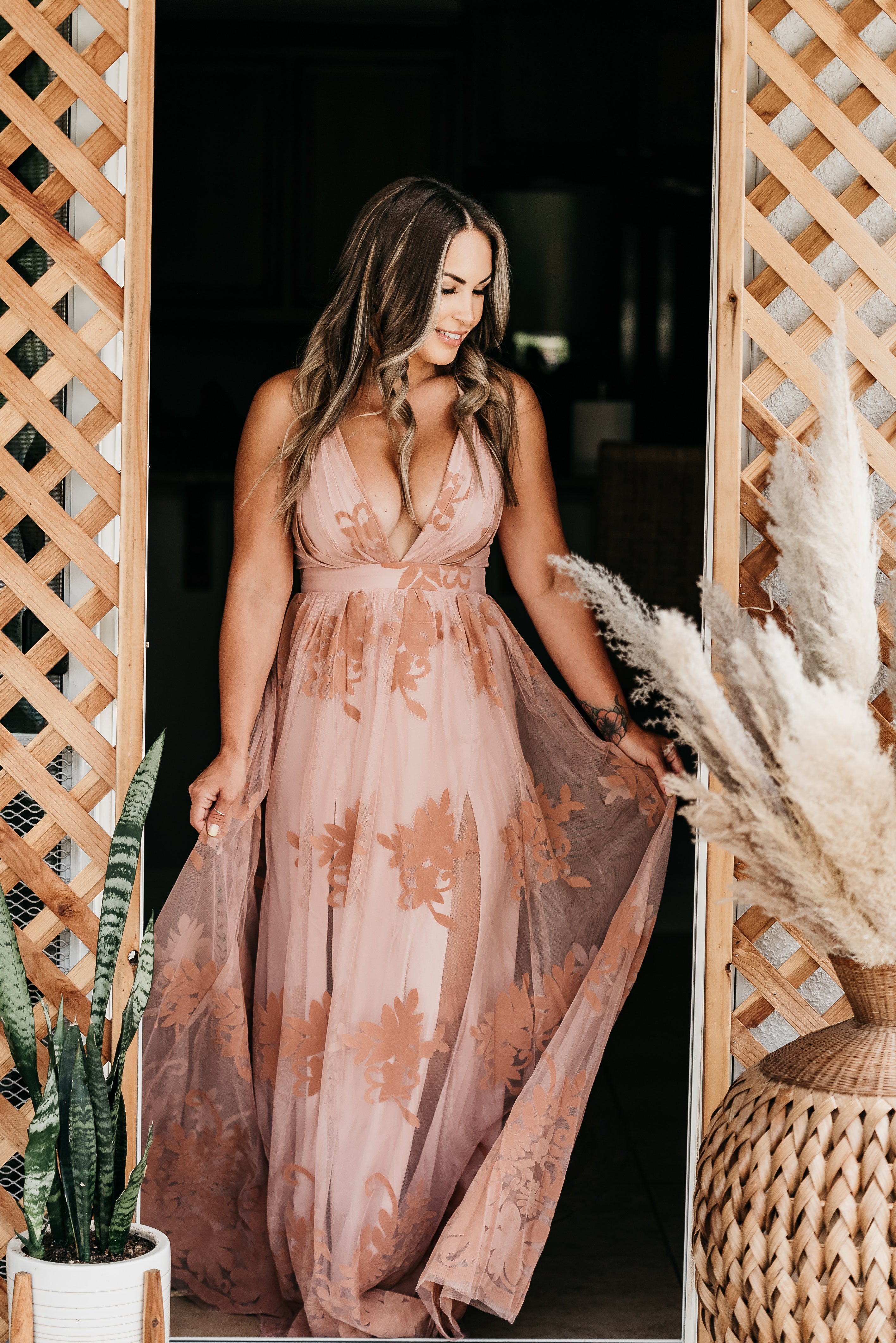 Blissful Lace Maxi Gown Pink
