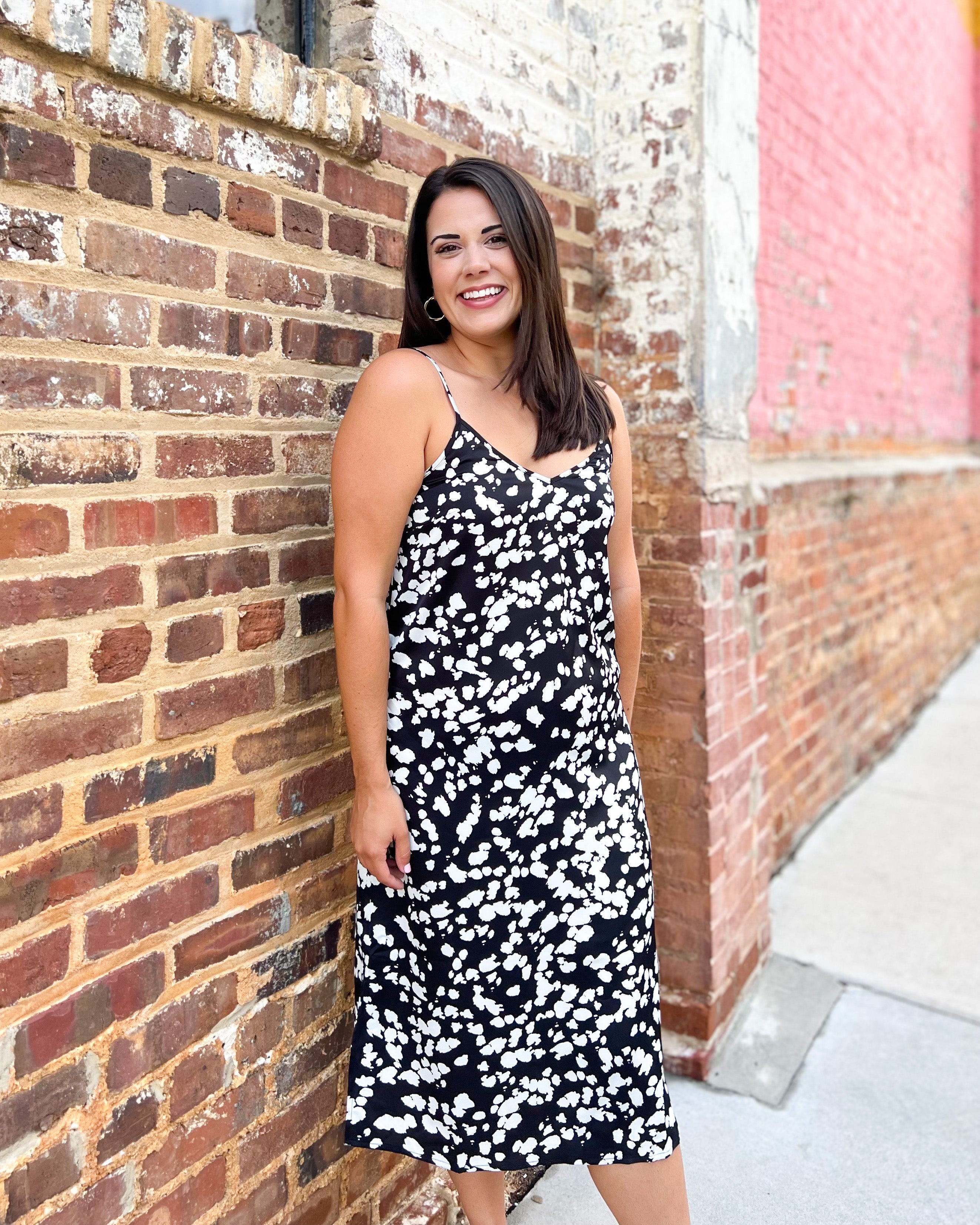 Abstract Print Sleeveless Midi Dress - Black