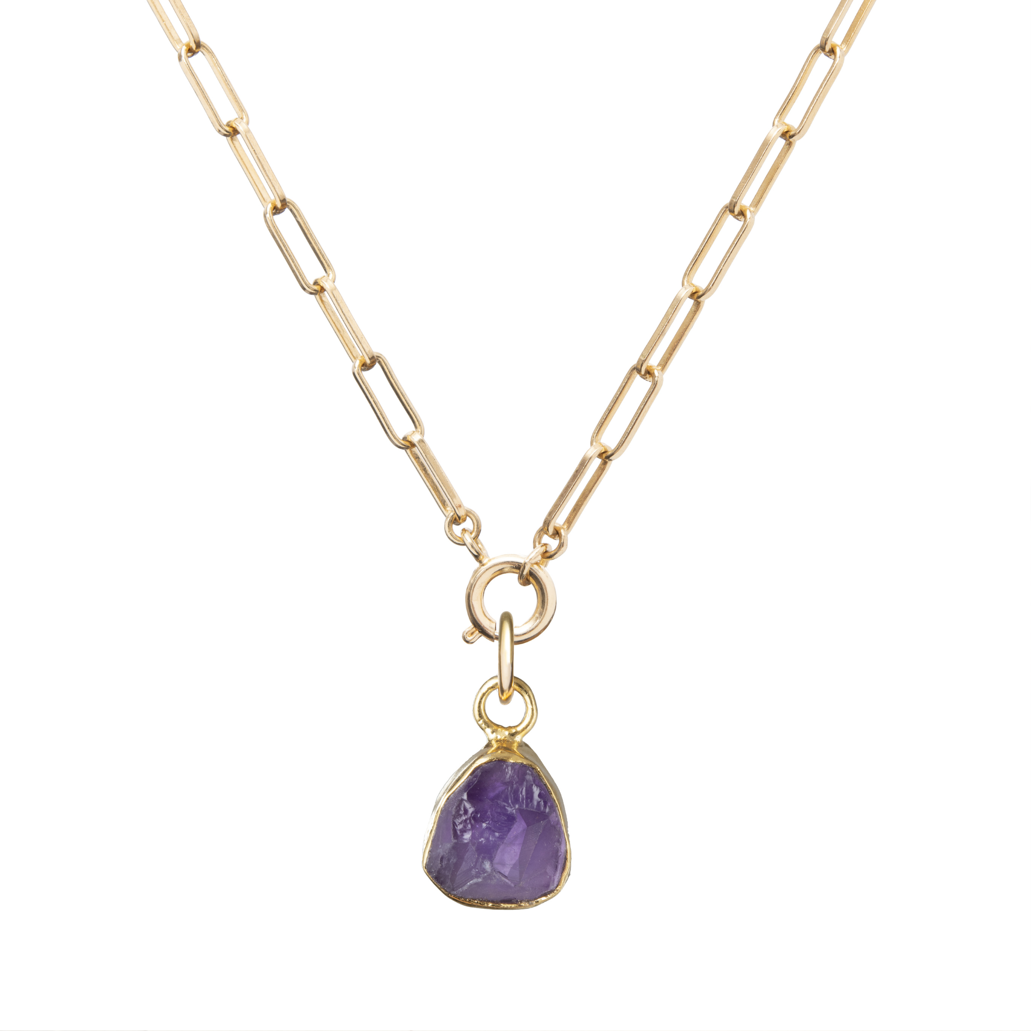 Amethyst Carved Chunky Chain Necklace | Calming (Gold Plated)