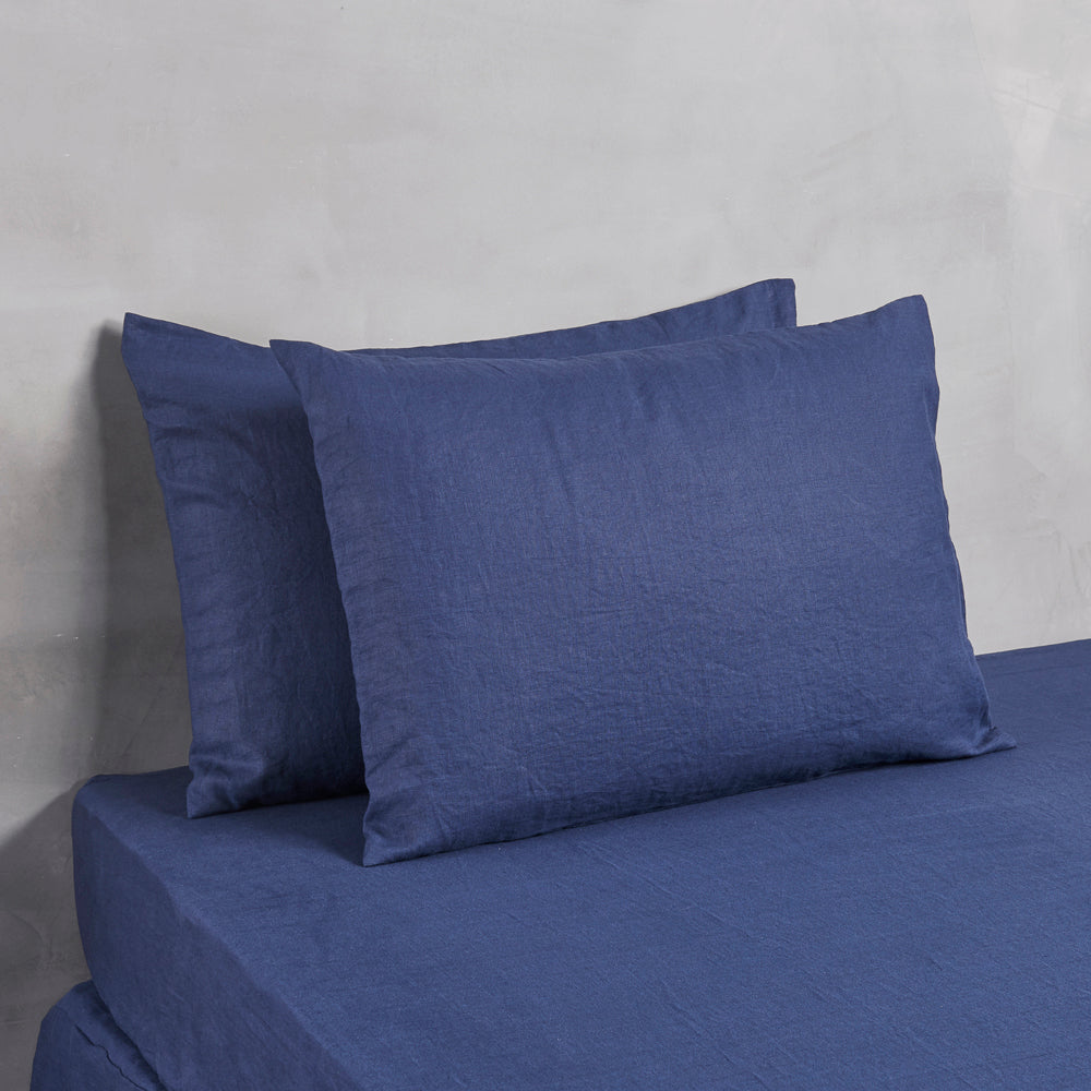 Housewife Linen Pillowcases Pair Indigo Blue