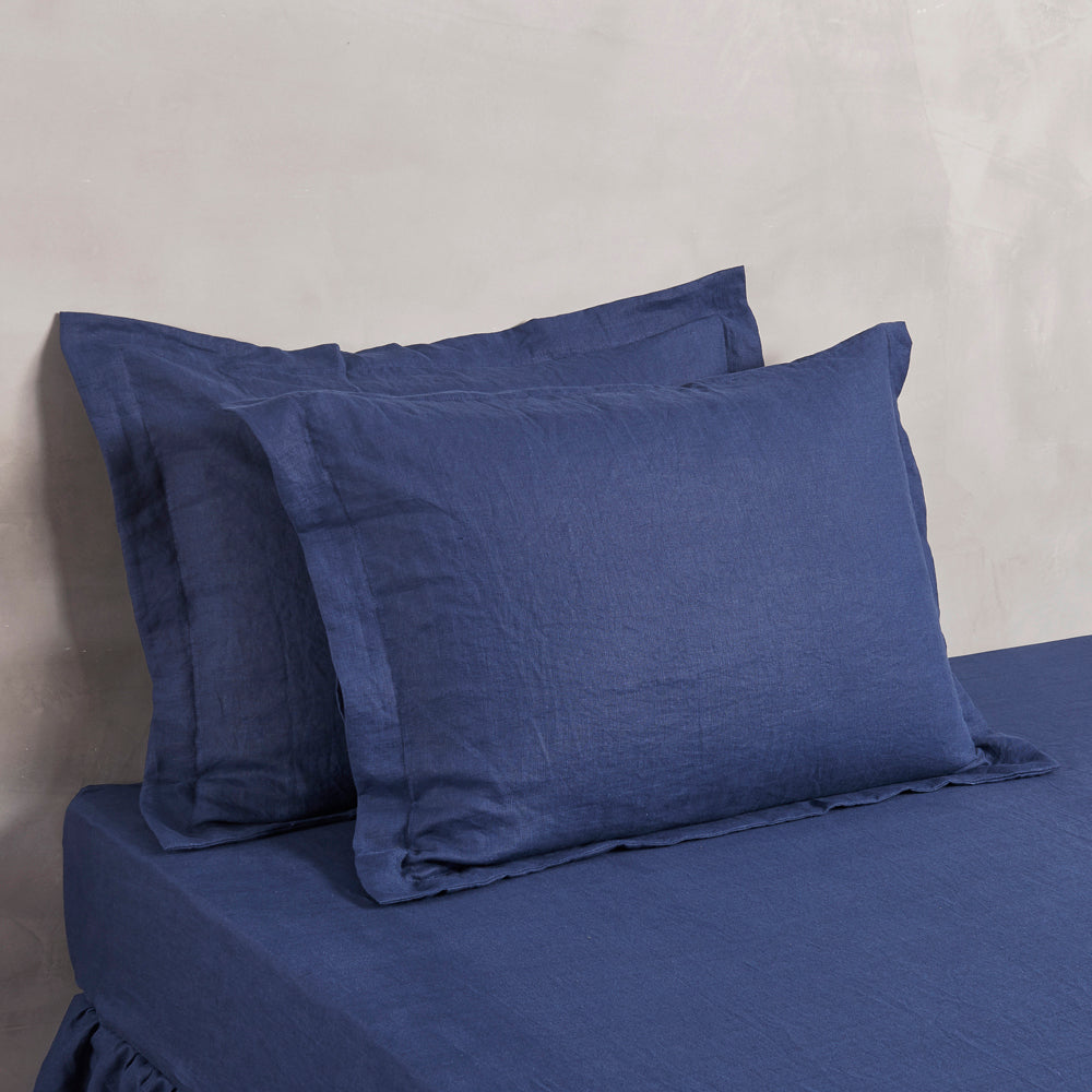Flanged Linen Pillowcases (set of 2) Indigo Blue