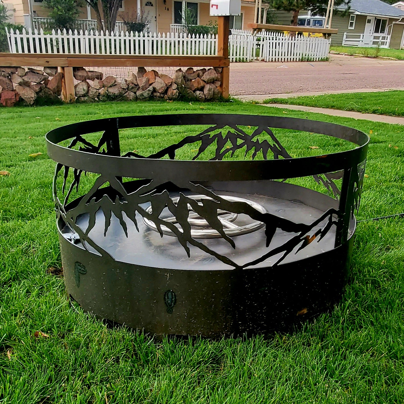 27in Mountain Scene Fire pit ( Hot rolled & Oiled Steel )