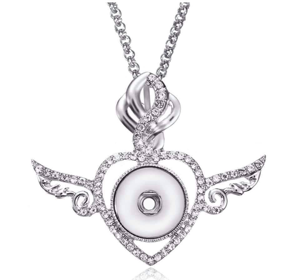 Bling Heart Angel Wing Snap Necklaces