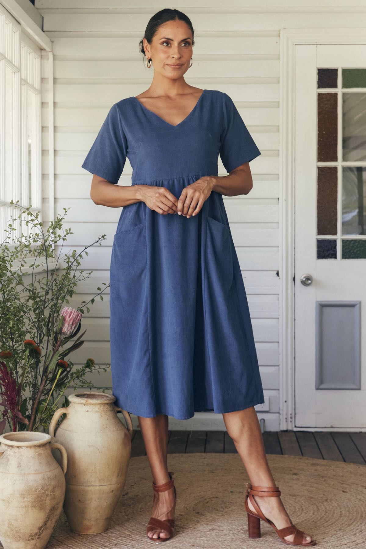 Alice Midi Dress Corduroy - Ocean