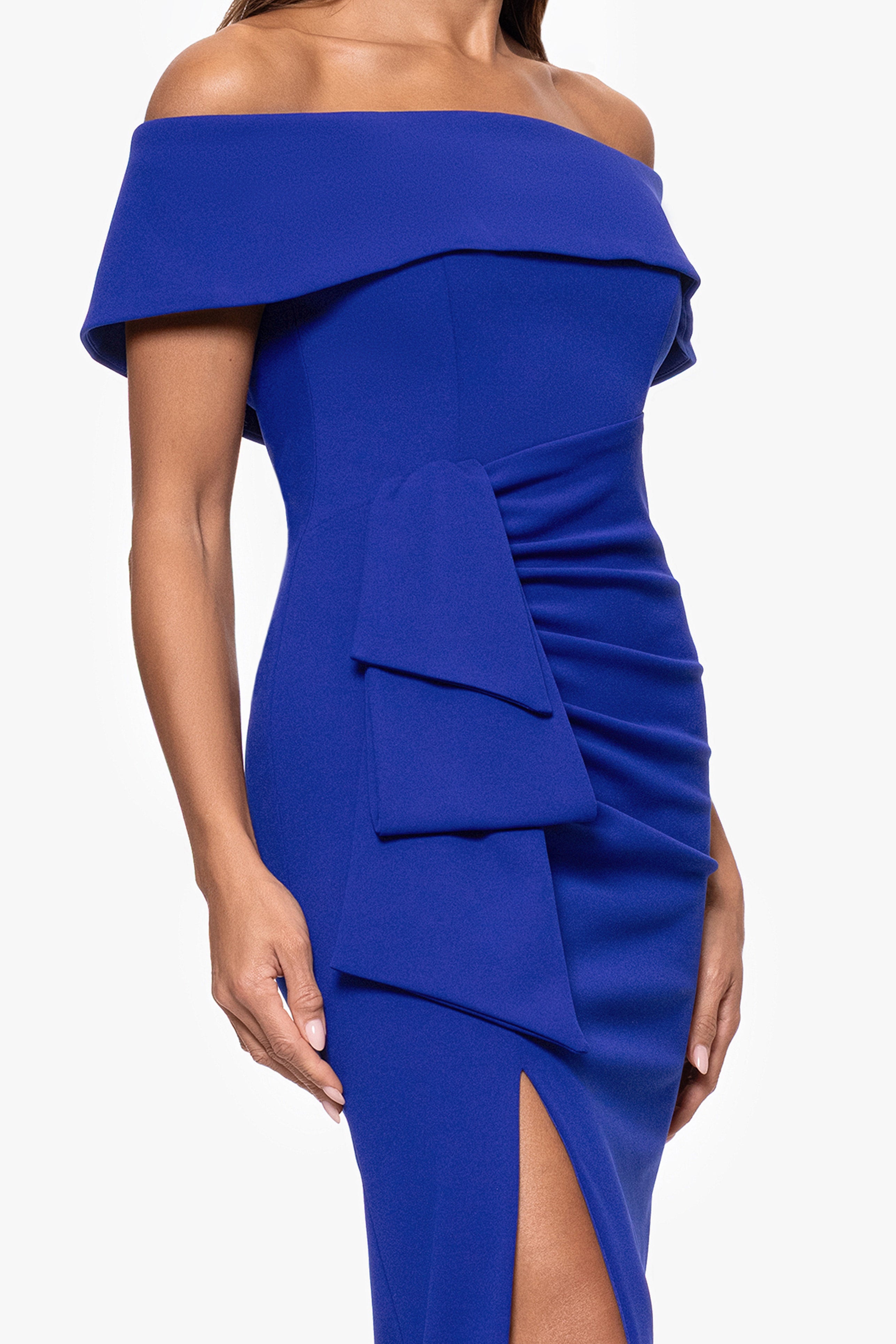 "Camila" Long Off the Shoulder Scuba Crepe Dress