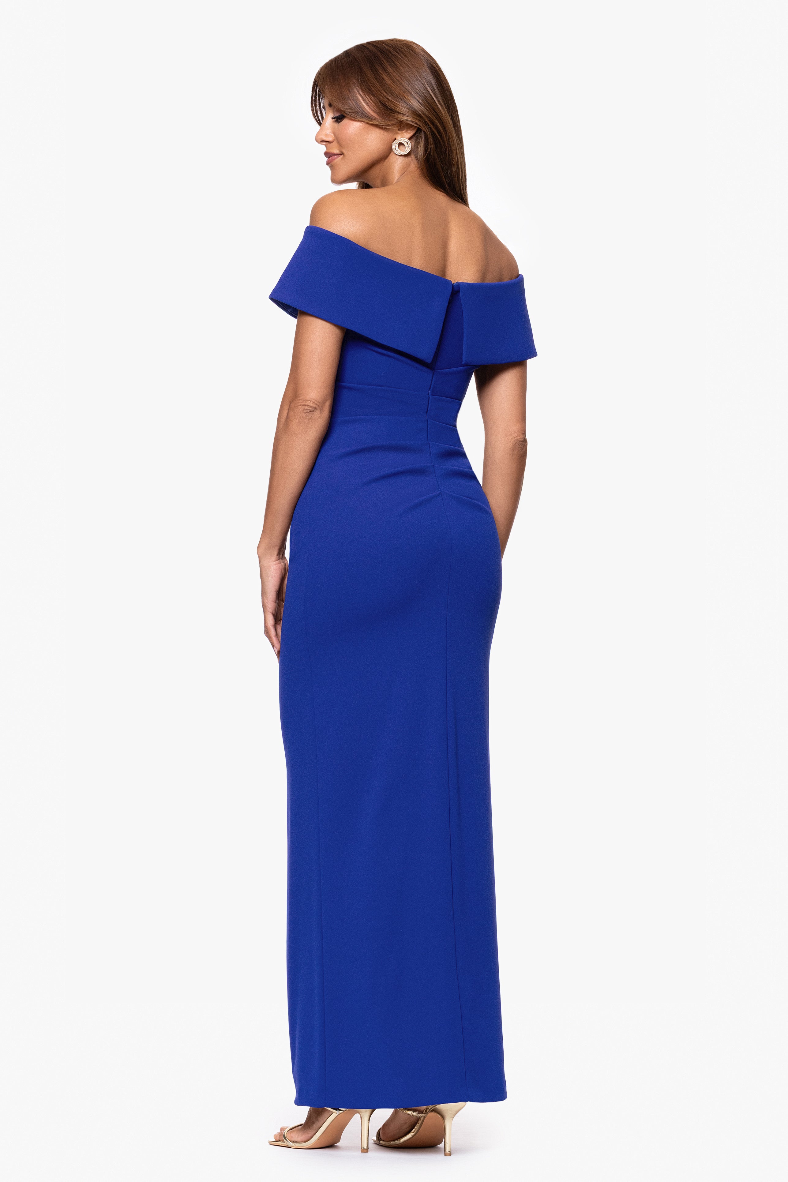 "Camila" Long Off the Shoulder Scuba Crepe Dress