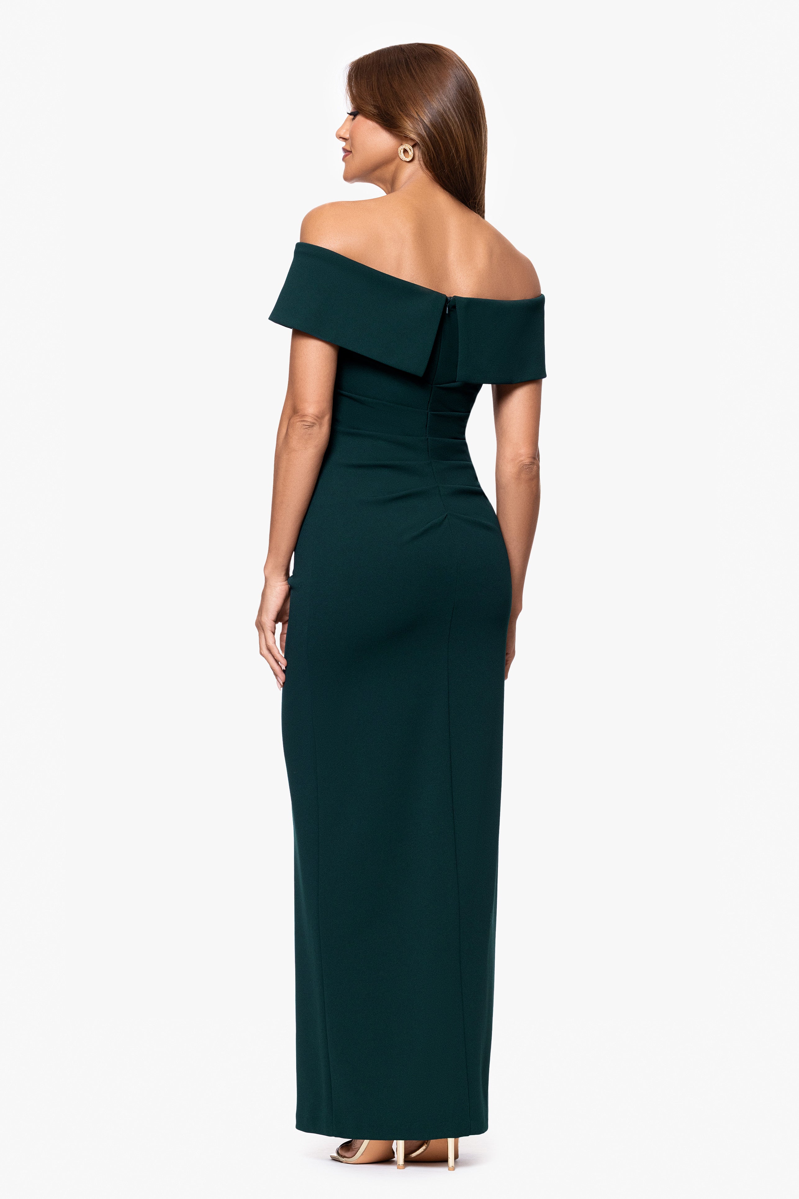 "Camila" Long Off the Shoulder Scuba Crepe Dress