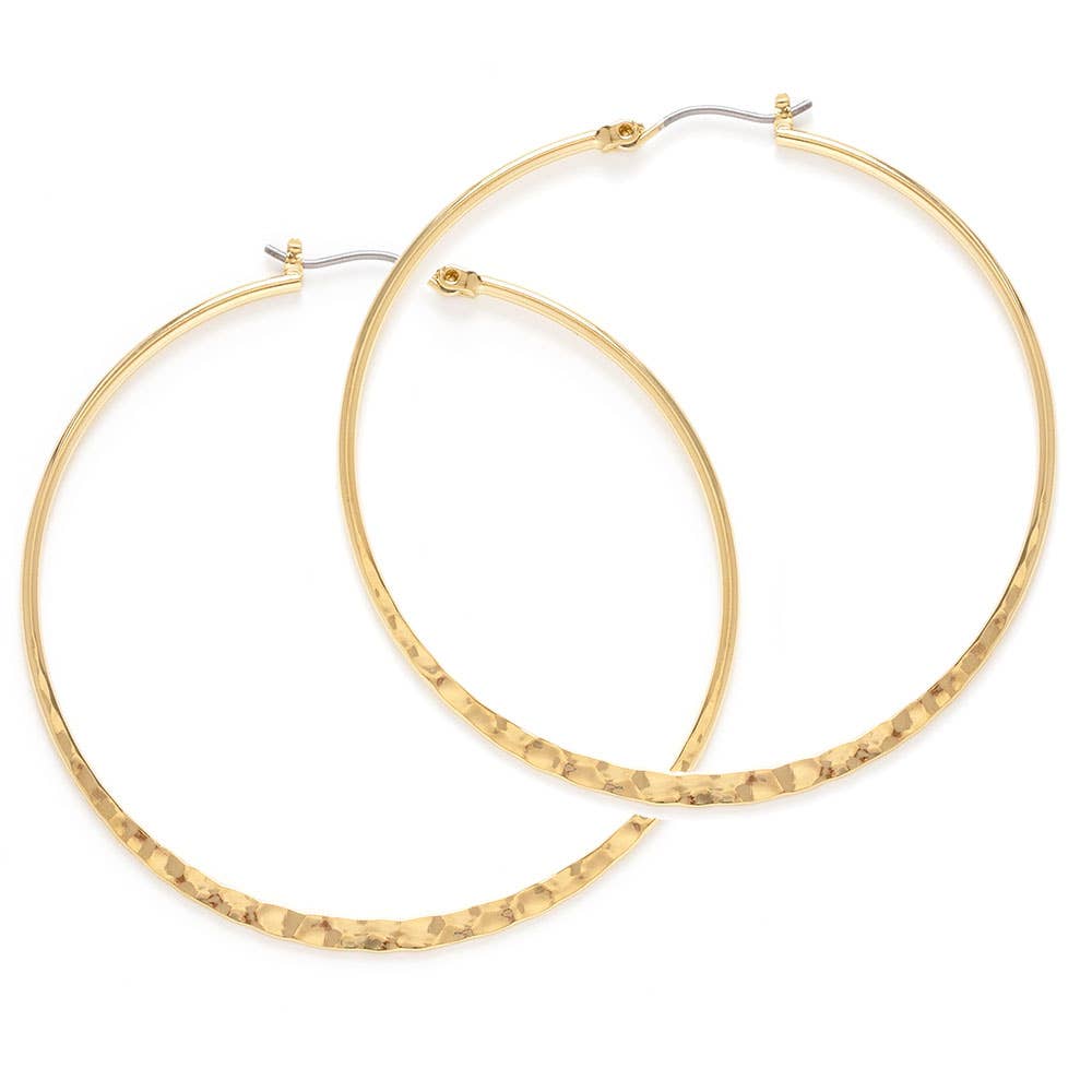 2" Hammered Hoop Earrings: Gold