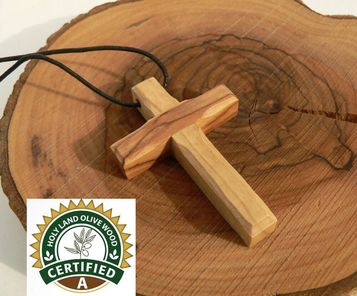 3 Pcs Olive Wood Cross Necklace Plain Wooden 2" Pendant Bethlehem Jerusalem Holy Land