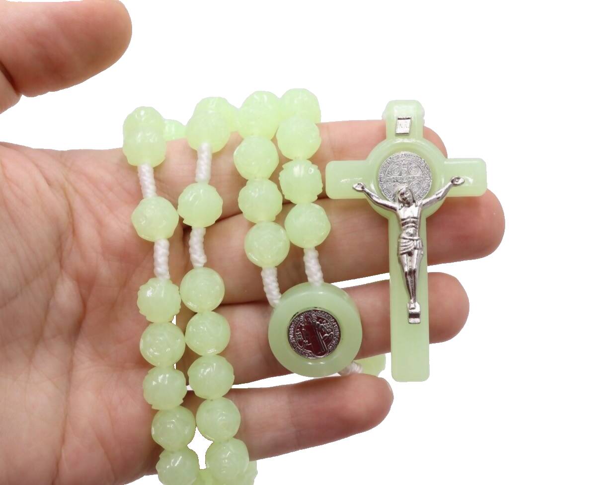 2 pcs Saint Benedict Rosary - Necklace Jerusalem Glow in the Dark Holy Land Luminous Beads Phosphorous Jerusalem Blessing Prayers Gift
