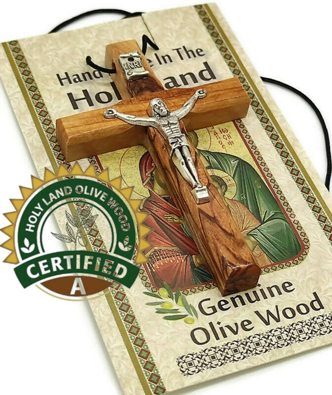 2 pcs Olive Wood Cross Pendant Necklace Crucifix Wooden 2" Bethlehem Jerusalem Holy Land