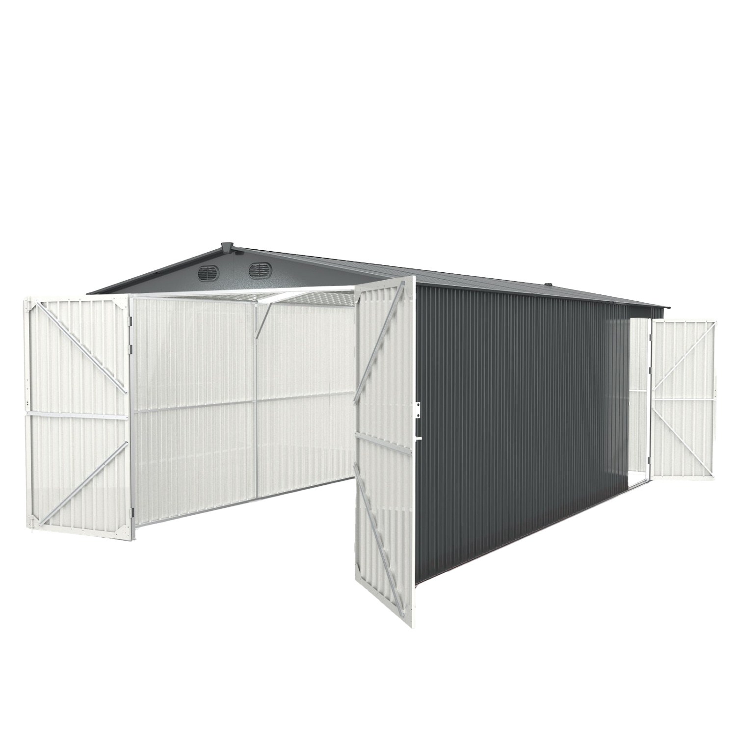 10'x20' Metal Garage Shed with Double Front Doors, Side Entry Door