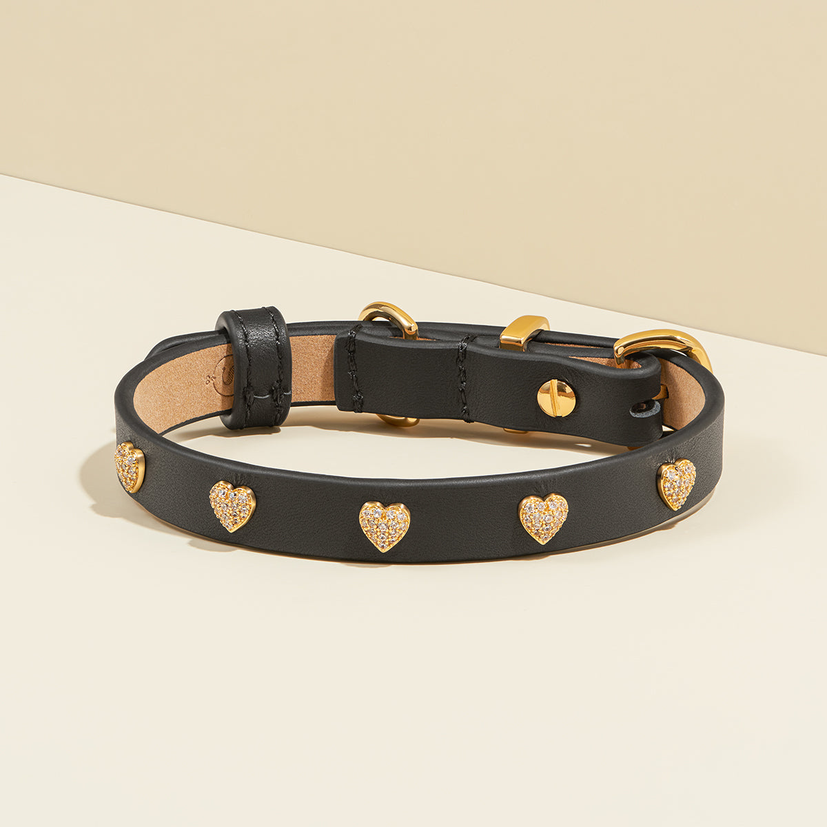 Heart Studded Dog Collar - Black/Navy/White