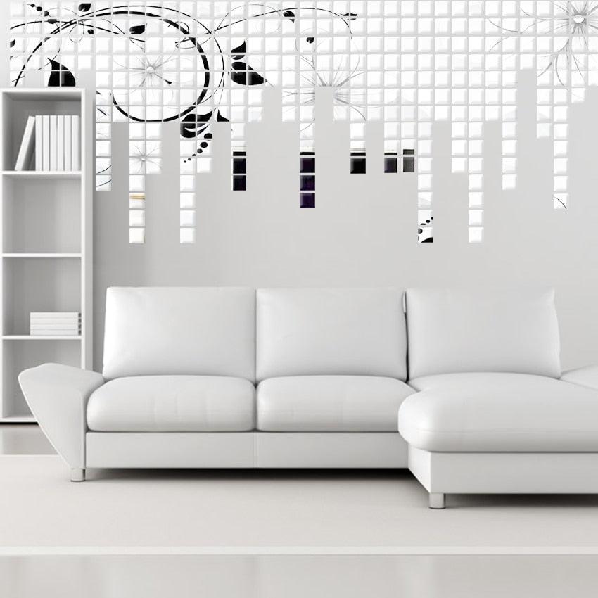 2/3/5cm 100/50Pcs Square 3D DIY Mirror self adhesive  Wall Sticker Durable DIY Simple Decal for Living Room Art Home Decor