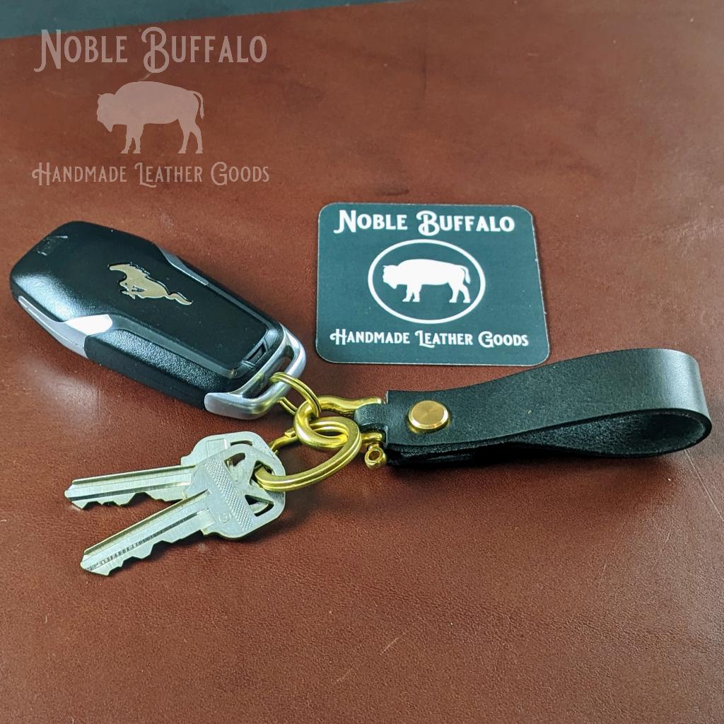 Belt Loop Leather & Brass Keychain - Ebony