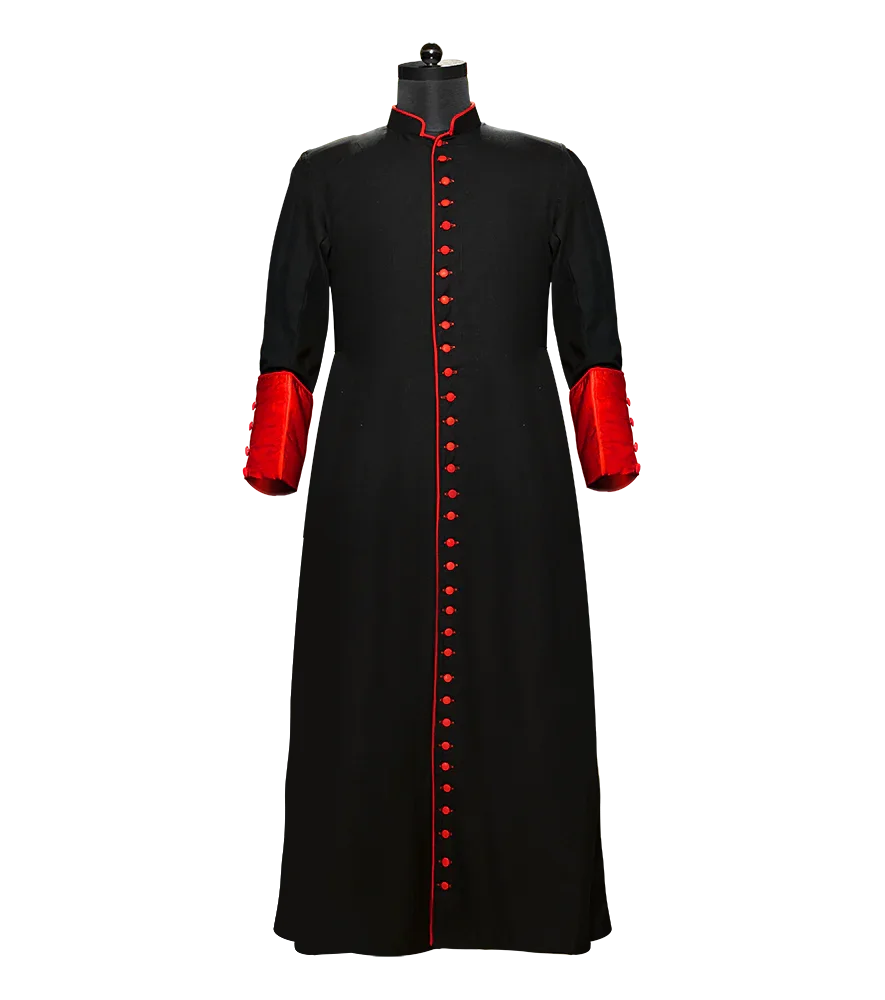 Black 3 Pleats Roman Cassock with trims