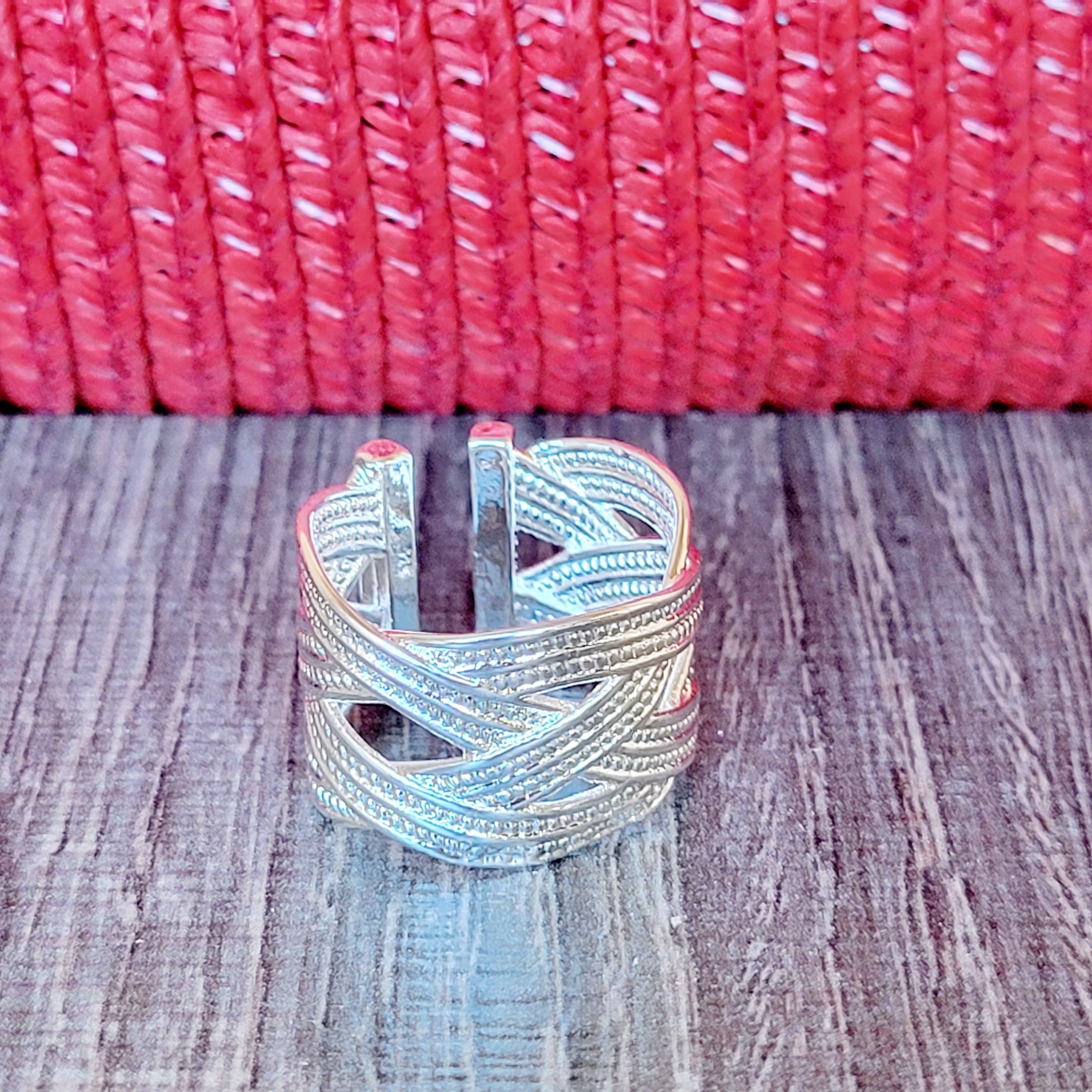 Woven Adjustable Sterling Silver Ring