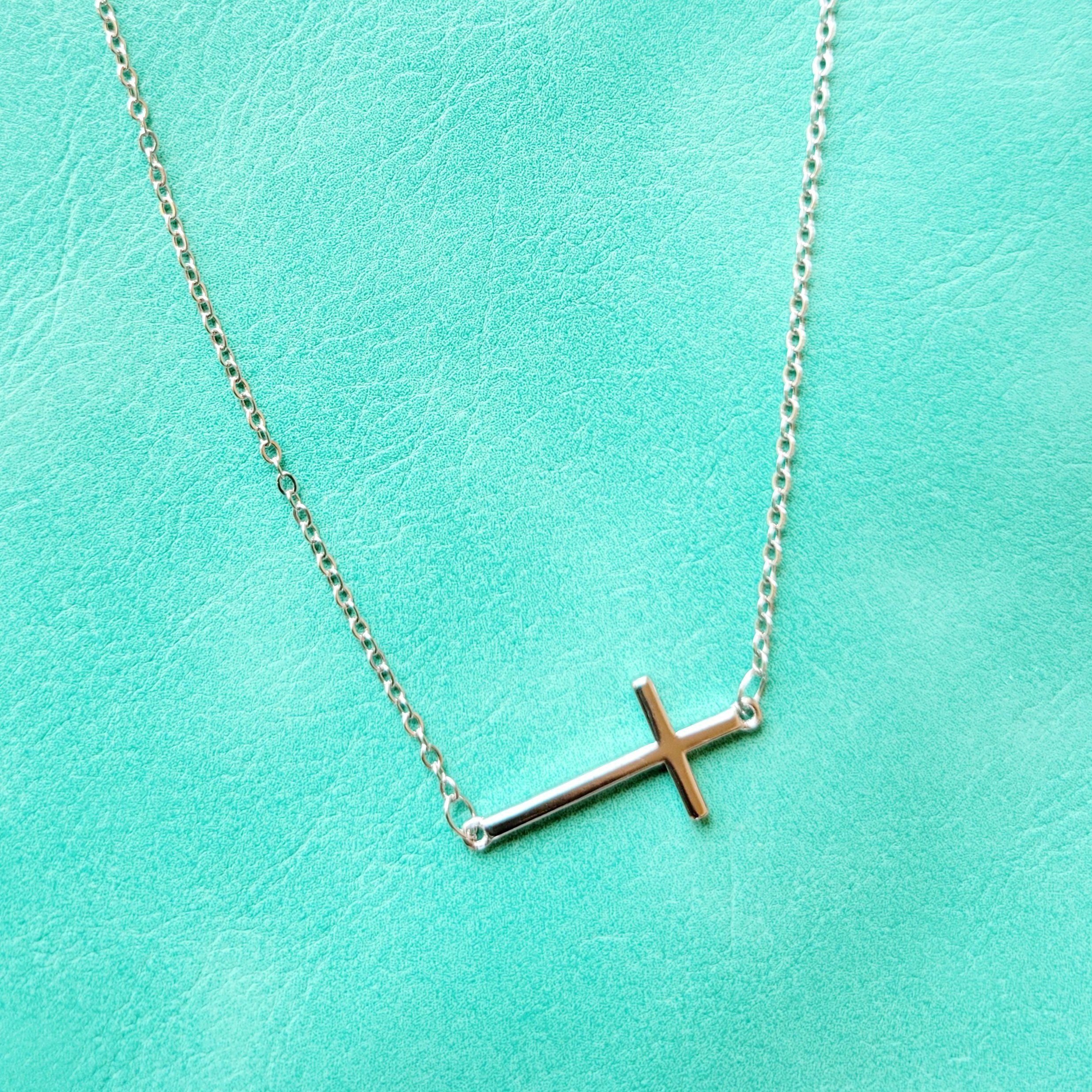 Slanted Cross Sterling Silver Necklace