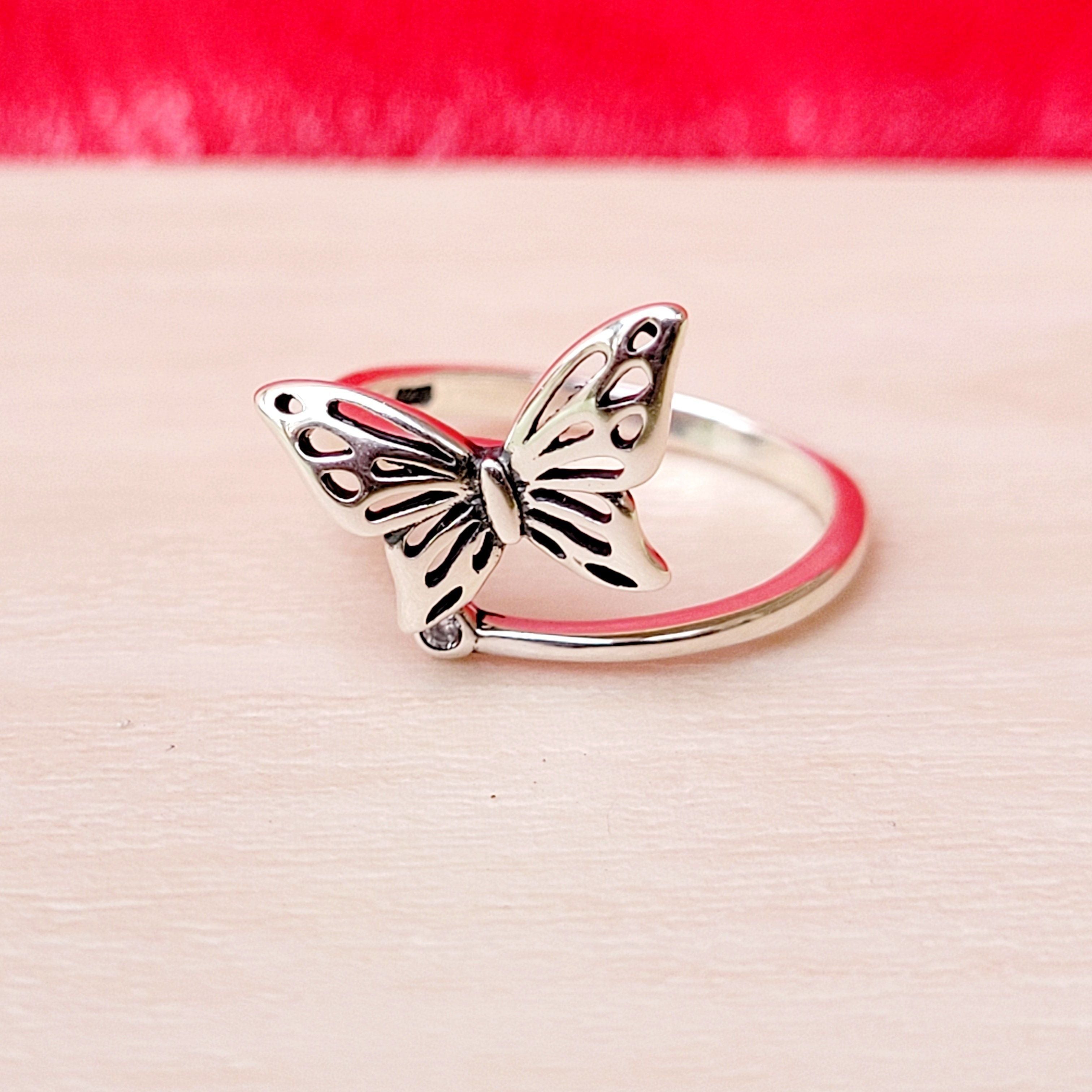 Butterfly Zircon Adjustable Sterling Silver Ring