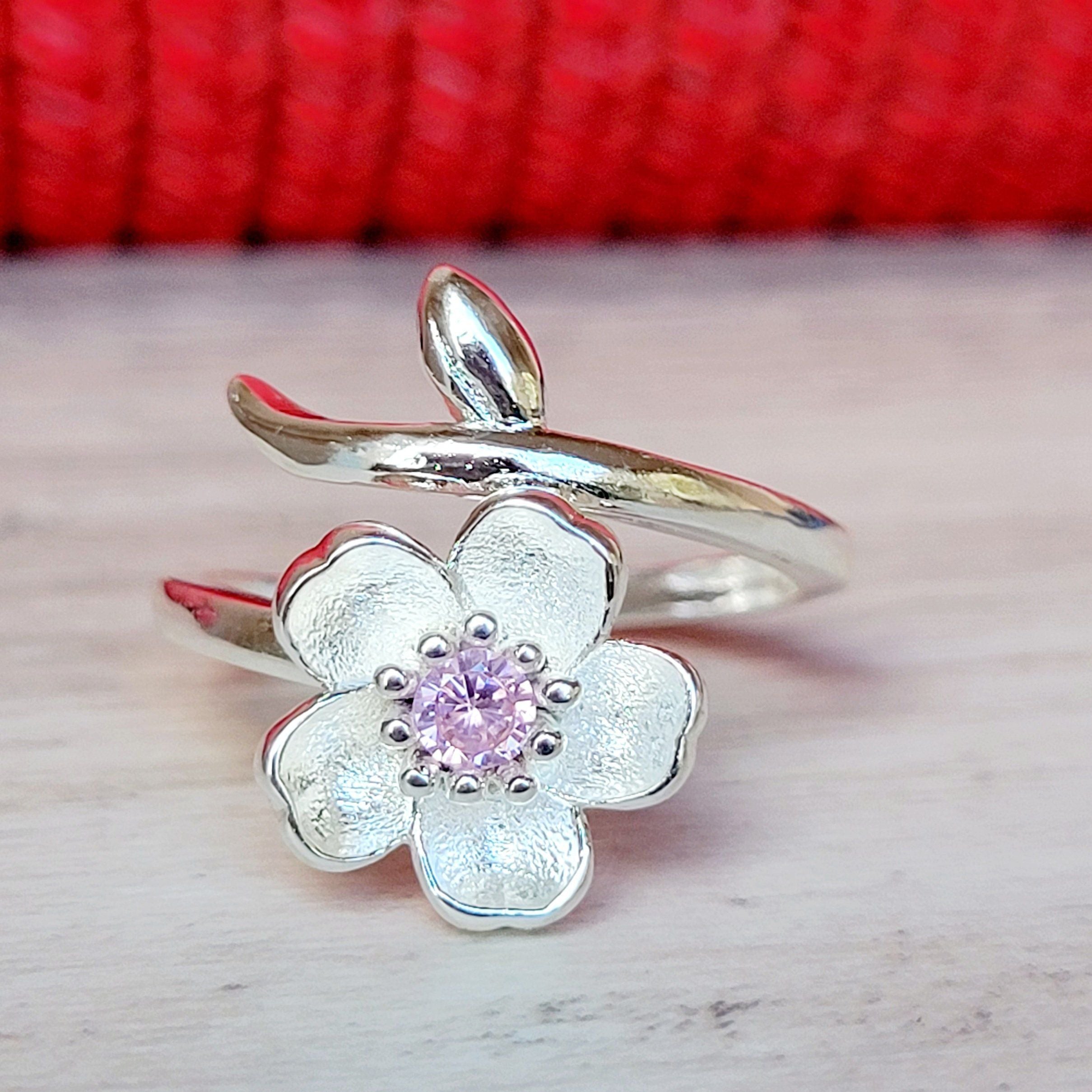 Plum Flower Adjustable Sterling Silver Ring