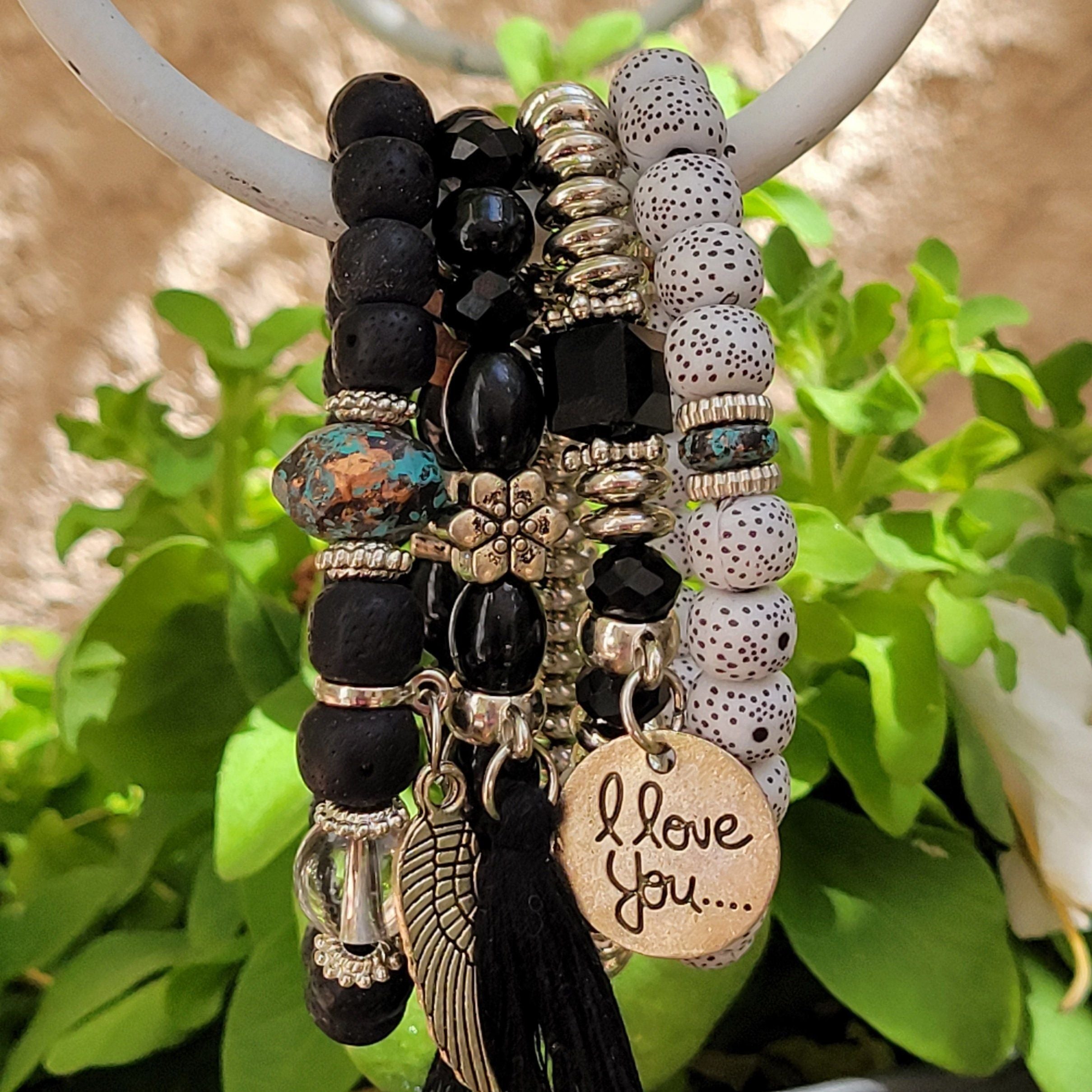 Black Tasseled Beaded Layering Bracelet