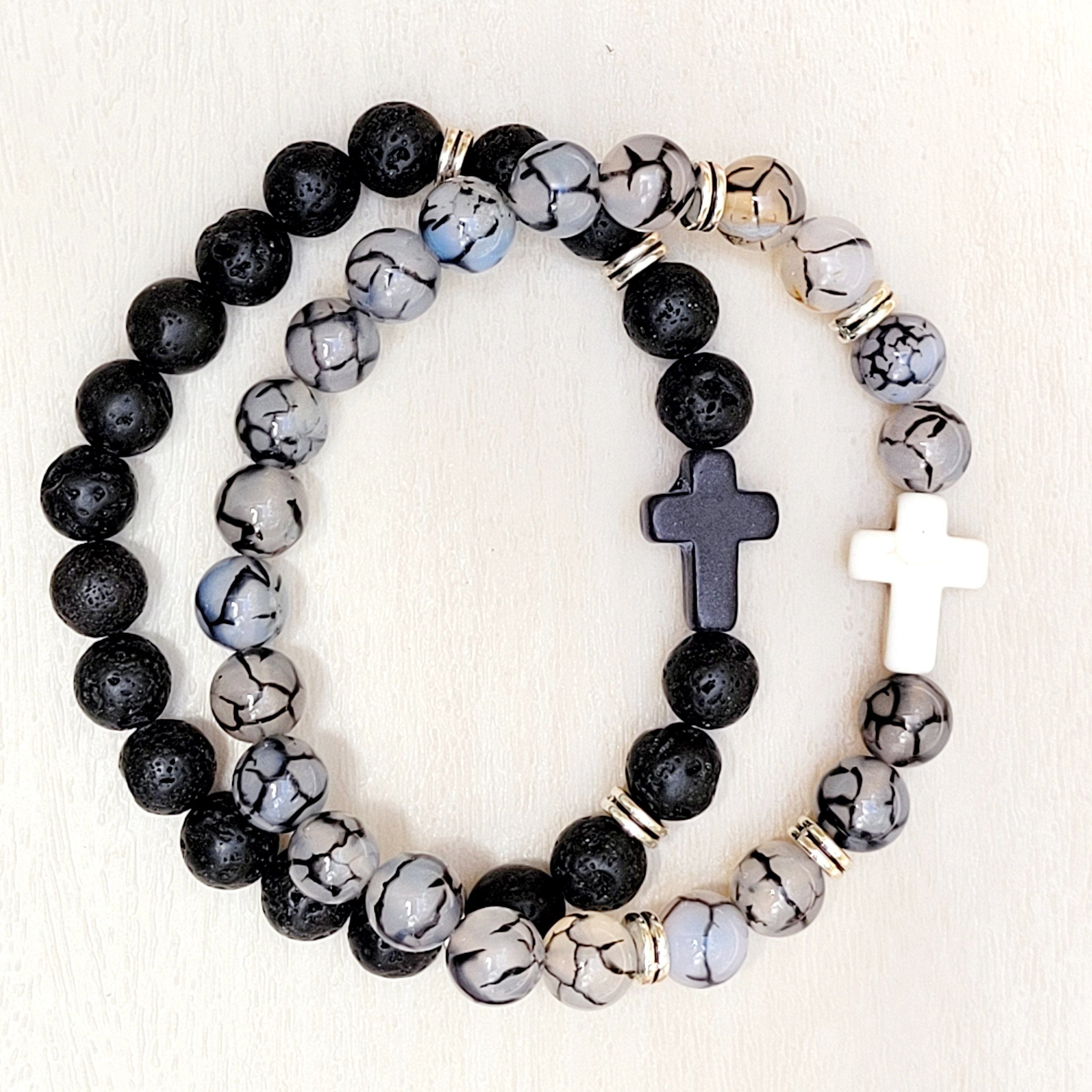 Silver Accent Beaded Cross Bracelet