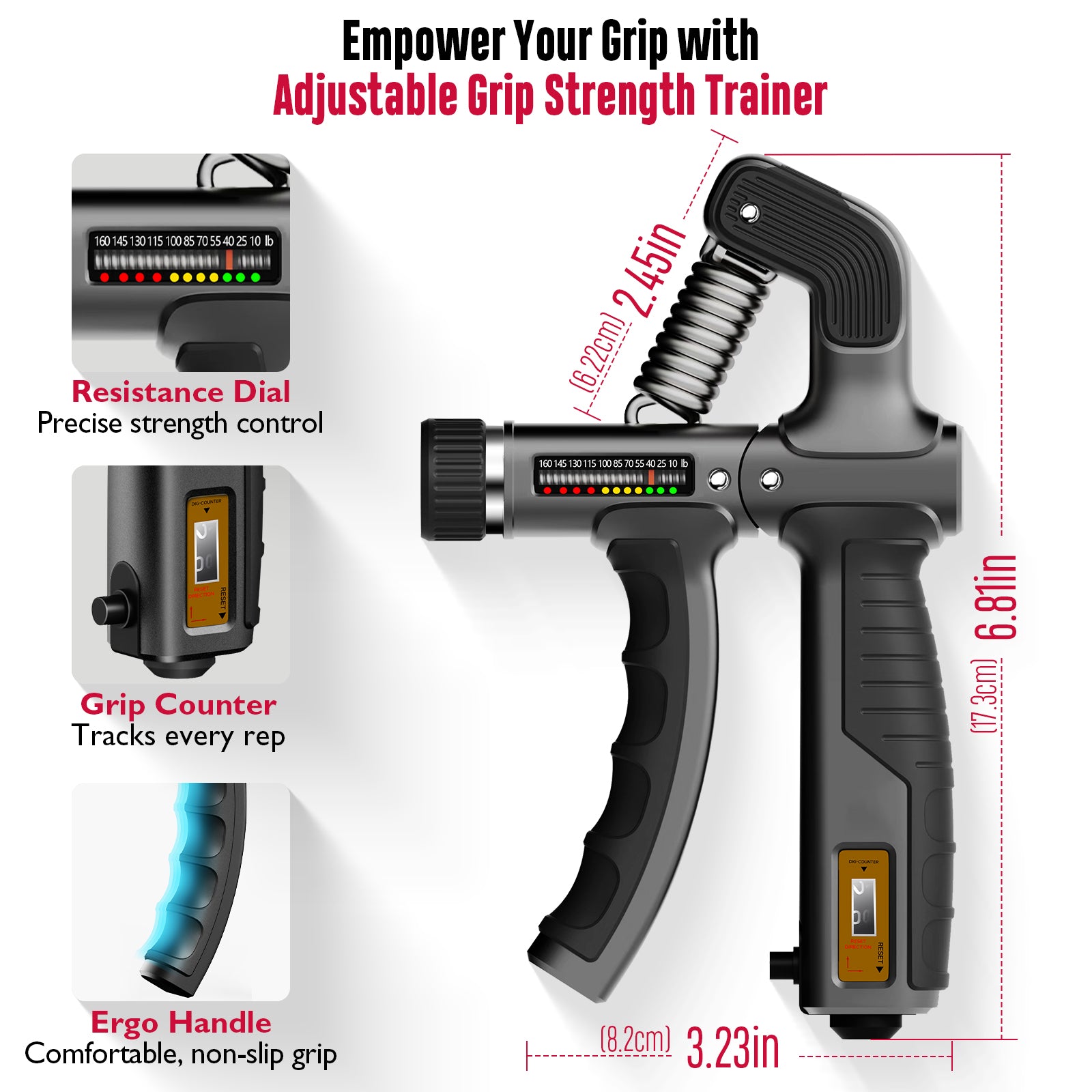 FitBeast 6-in-1  Adjustable Hand Grip Strengthener Workout Kit (10-160 lbs)