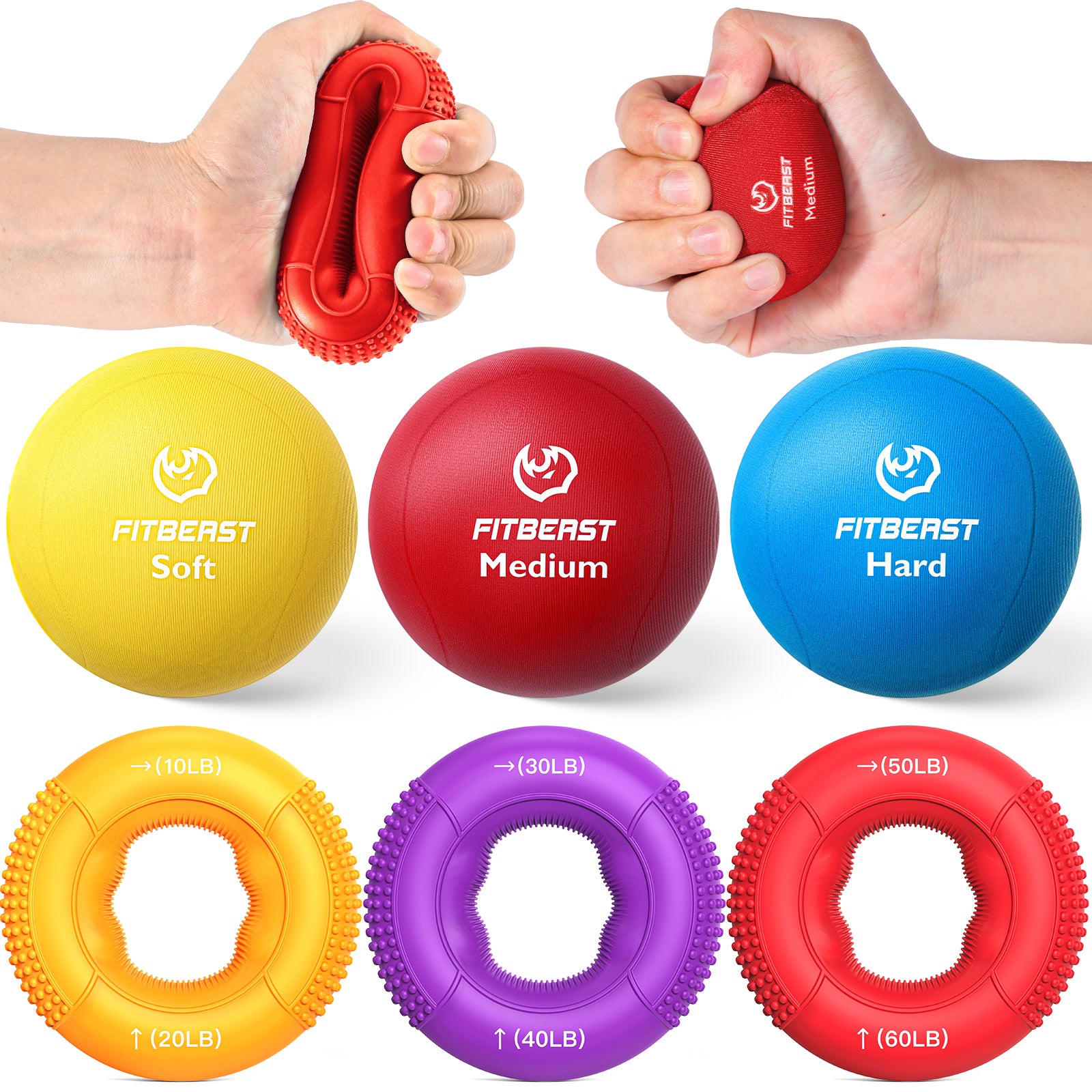 FitBeast Grip Strength Trainer, Finger Exerciser, Stress Balls for Adults, Hand Therapy for Strength, Recovery & Stress Relief, Forearm Strengthener for Men, Women & Seniors