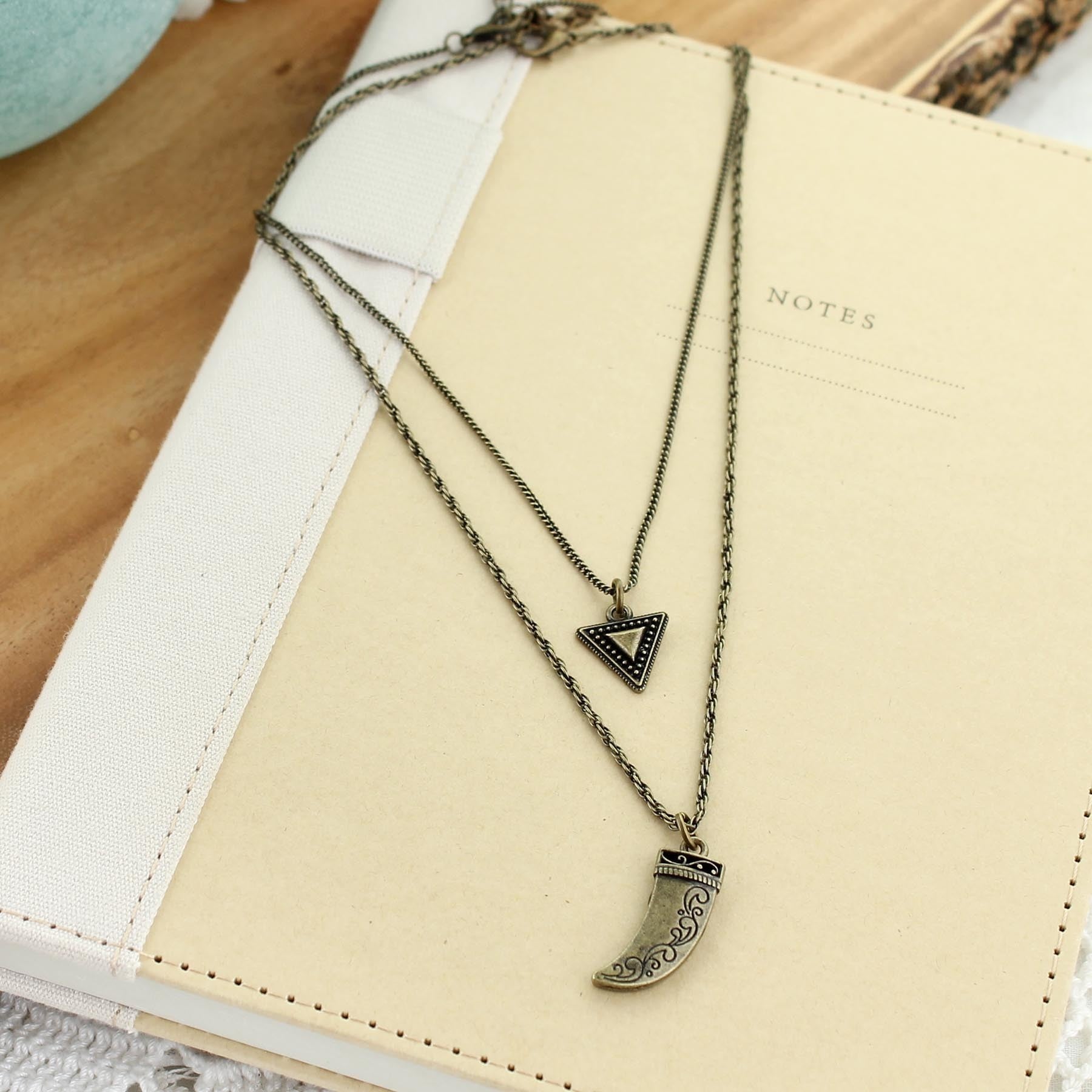 14” & 16” Vintage Finish Triangle & Horn Necklace Set