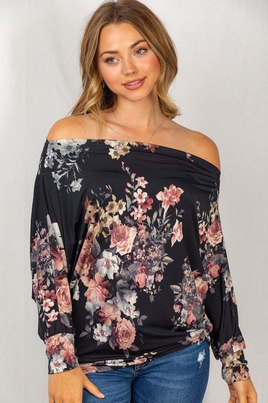 *Long Sleeve Floral Print Knit Dropper