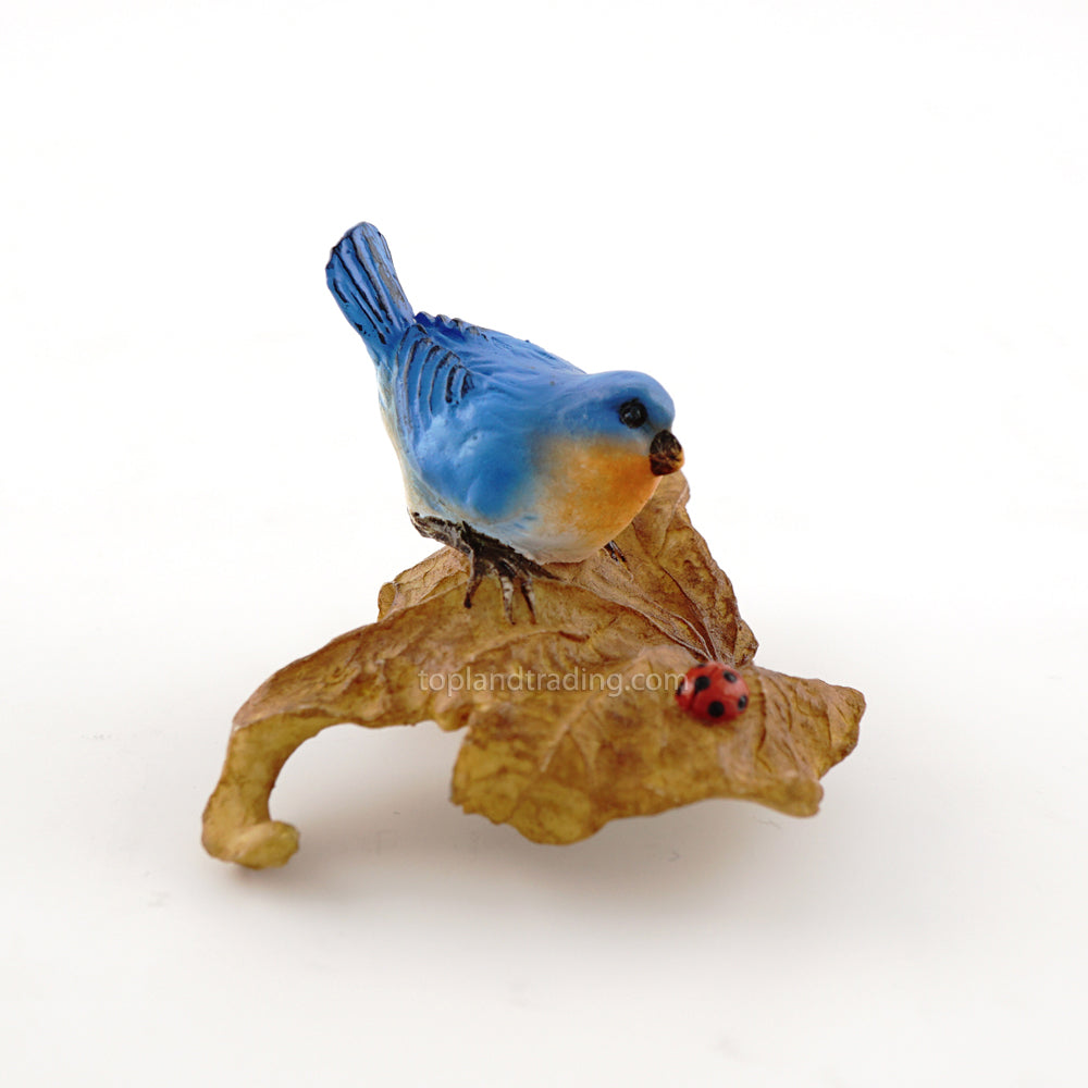 Bluebird On Leaf With Ladybug, Mini Bluebird, Fairy Garden Bluebird1
