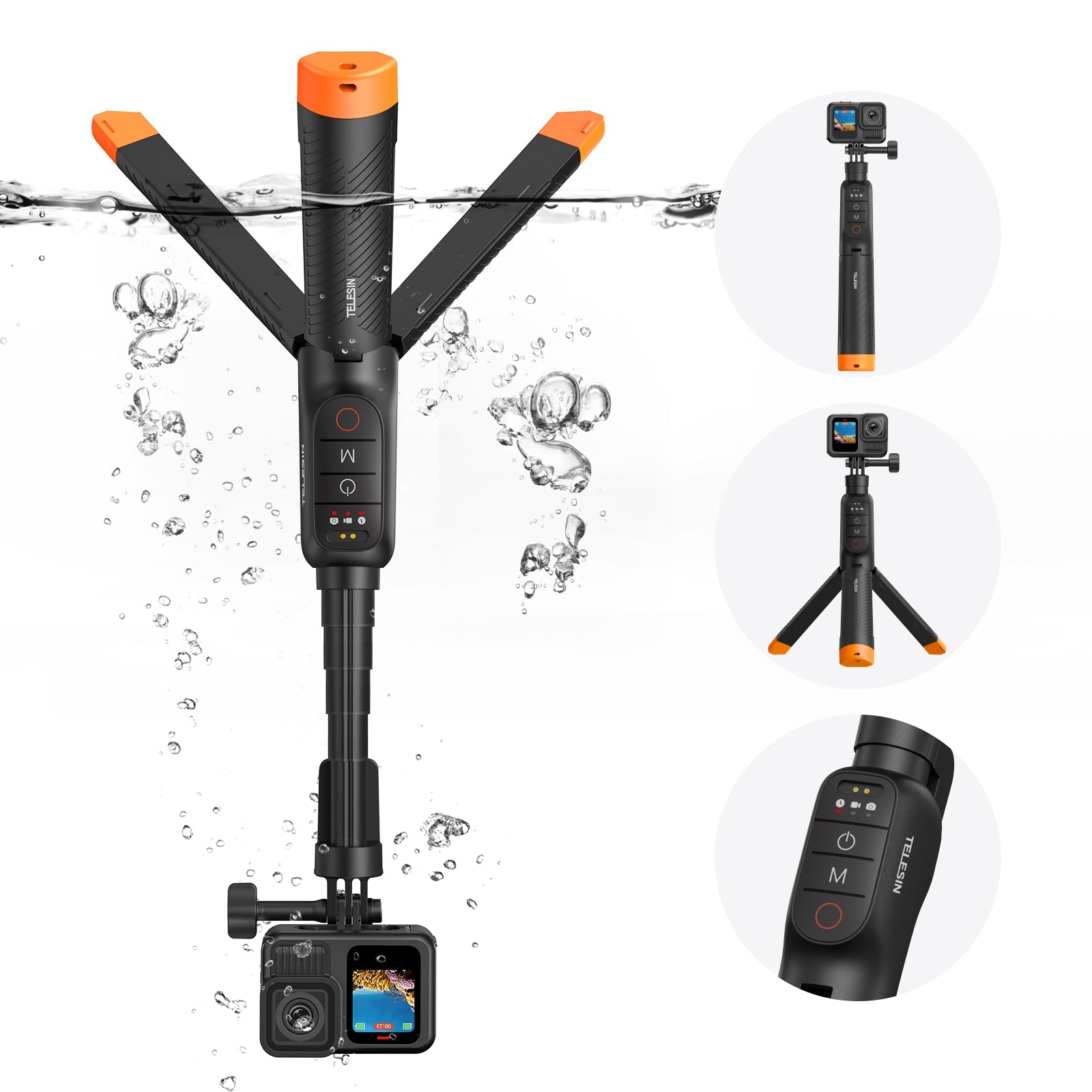 TELESIN Bluetooth Underwater Selfie Stick Tripod for GoPro