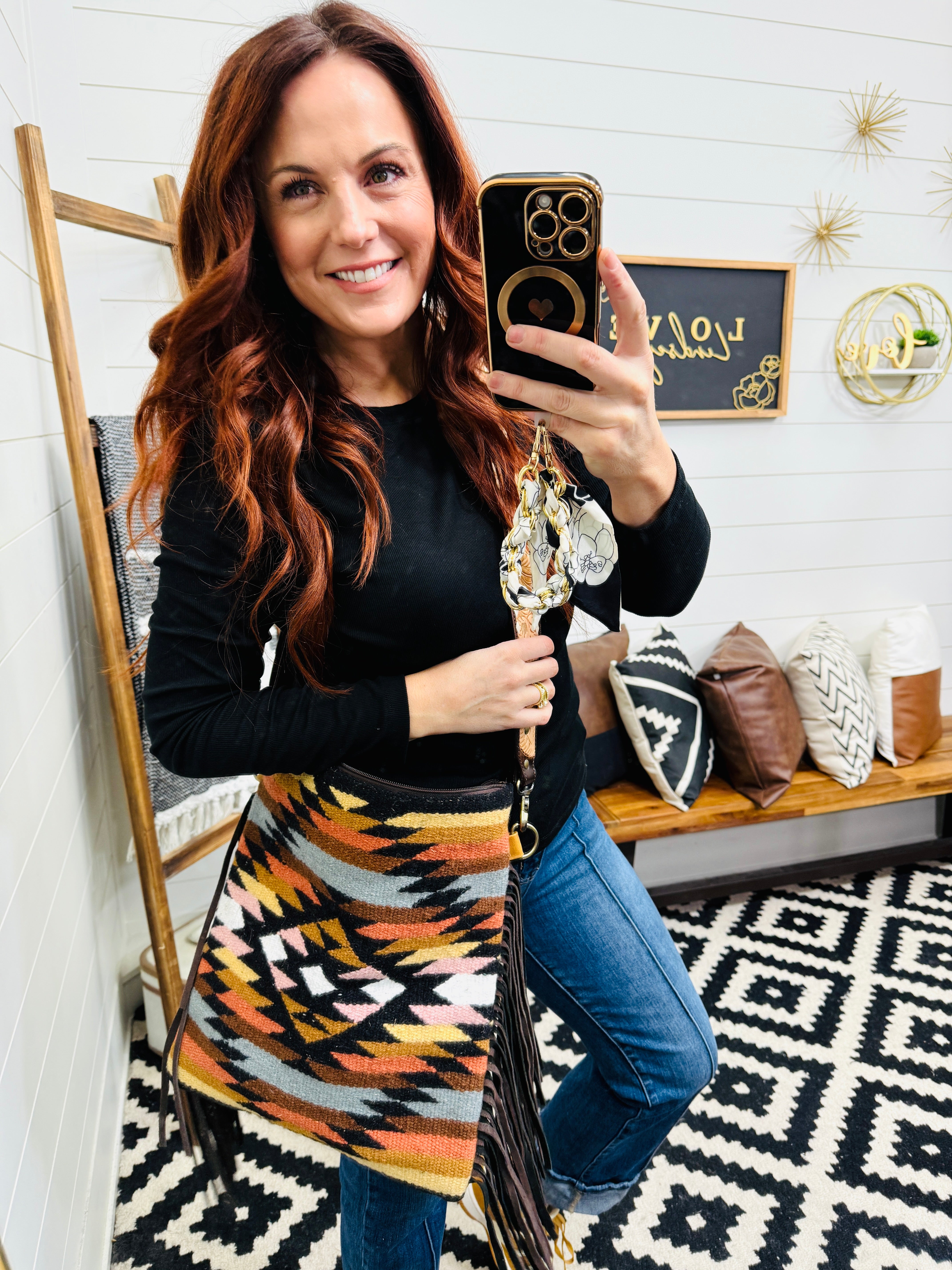 Annie Aztec Woven Fringe Leather Bag