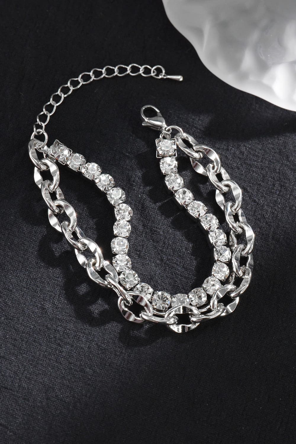 Double-Layered Rhinestone Alloy Bracelet