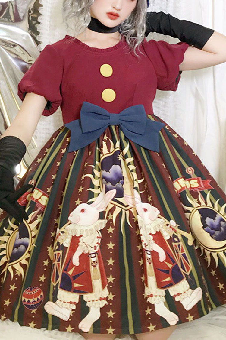 Antique Doll Print Christmas Bowknot Sweet Lolita OP Dress